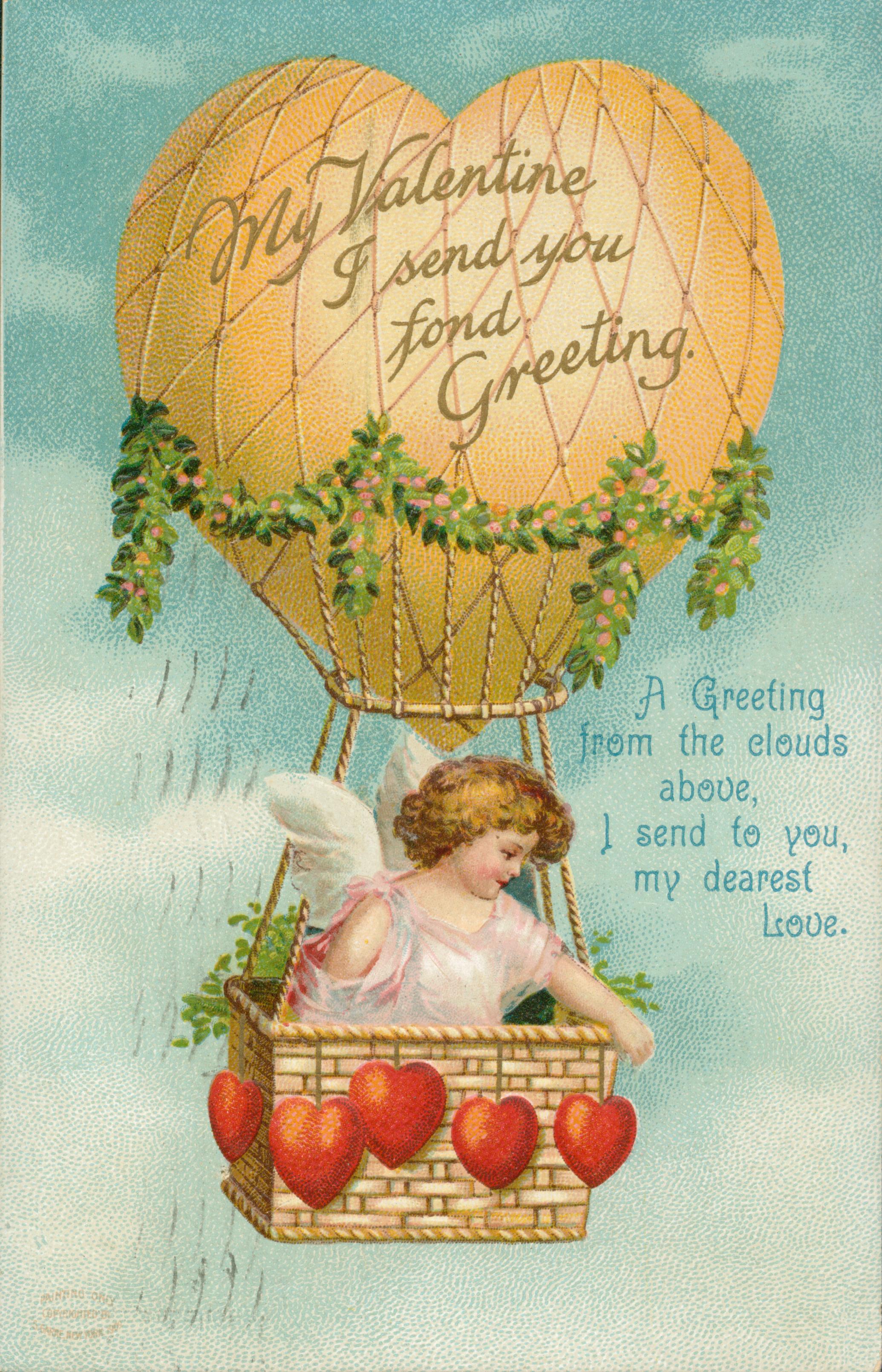 Shows an angel in a hot air balloon with a poem off to the side