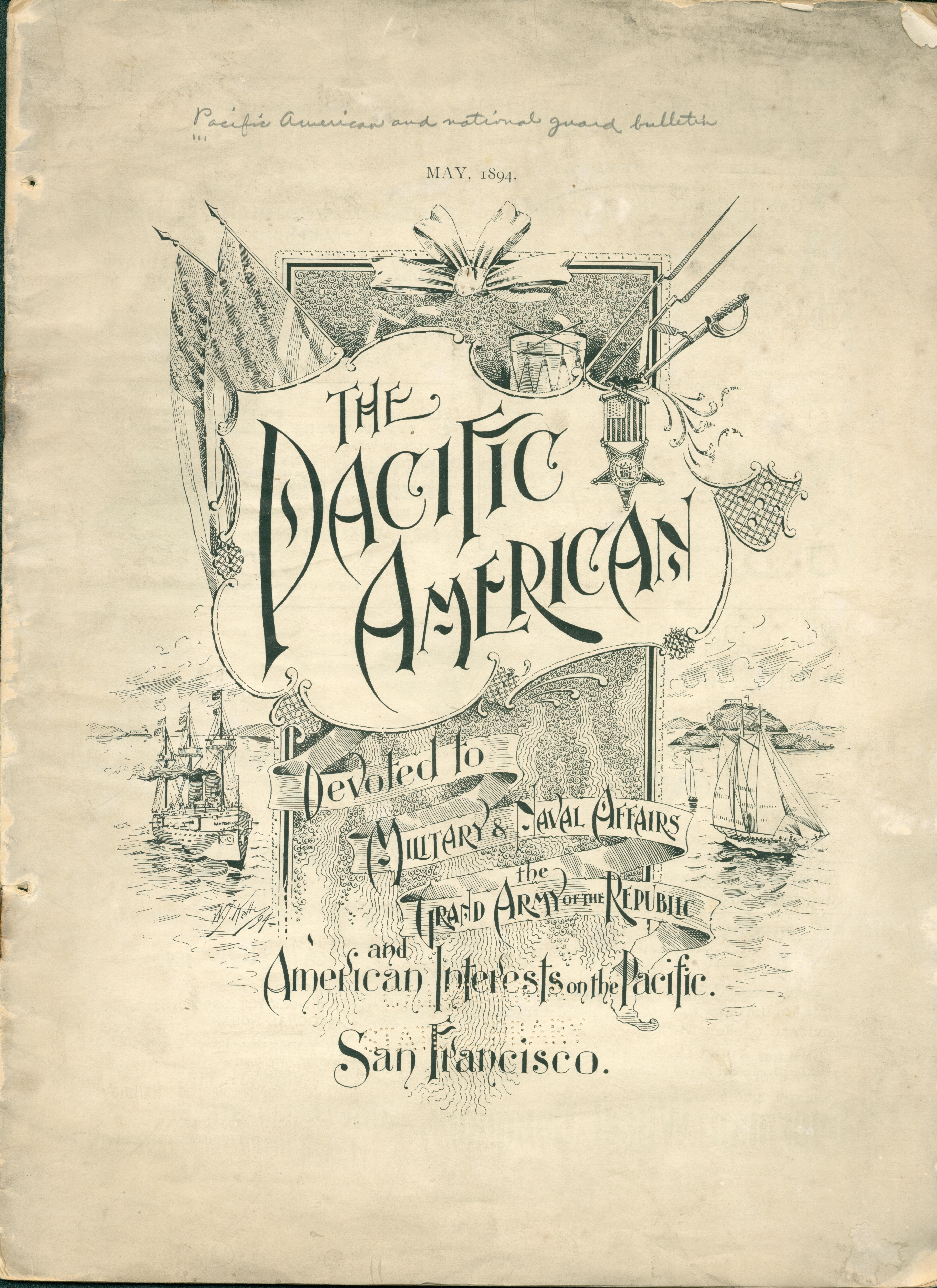 Front covers shows a vignette with title information surrounded by ships