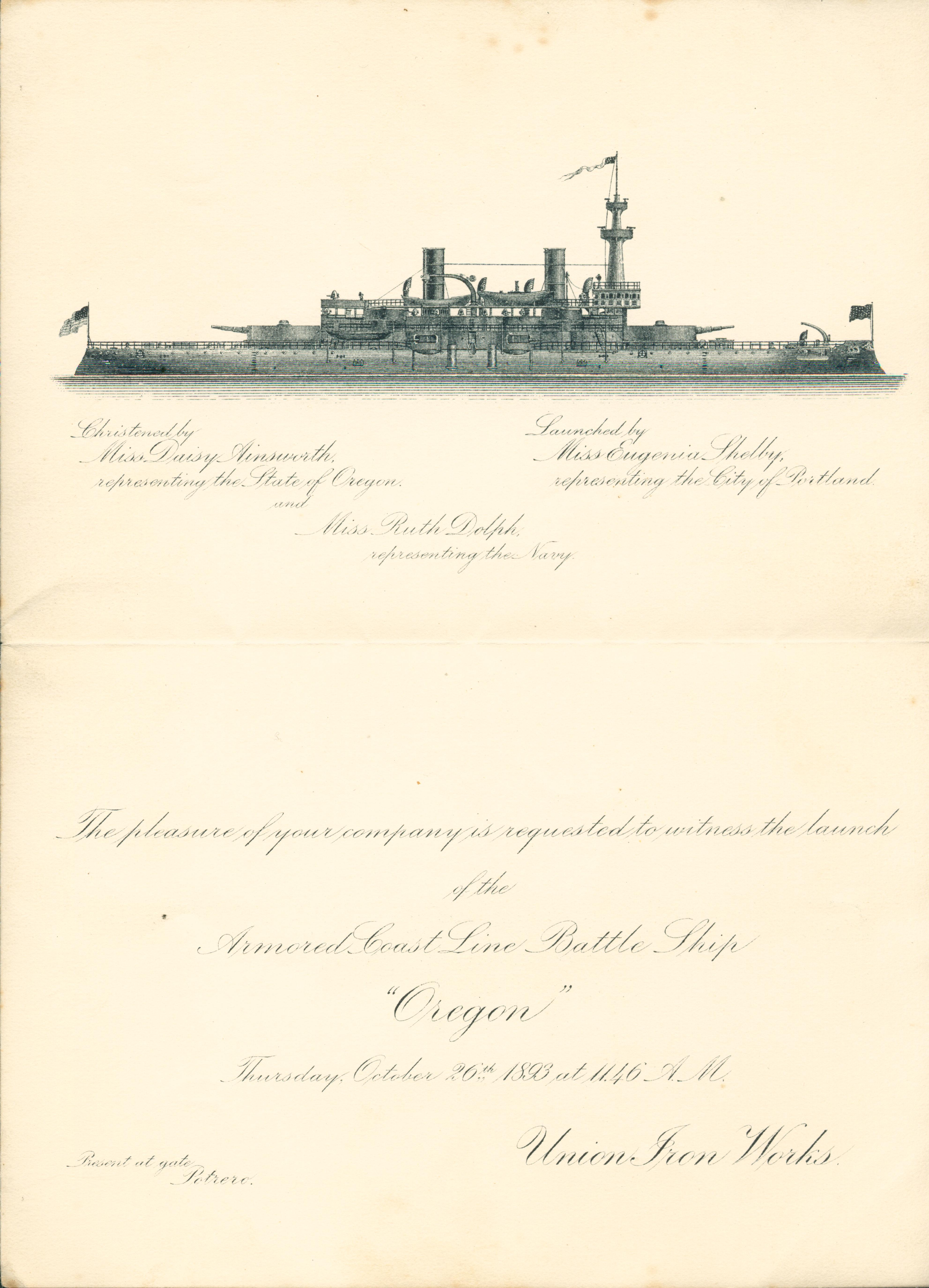 Front cover shows ship above basic invitation information