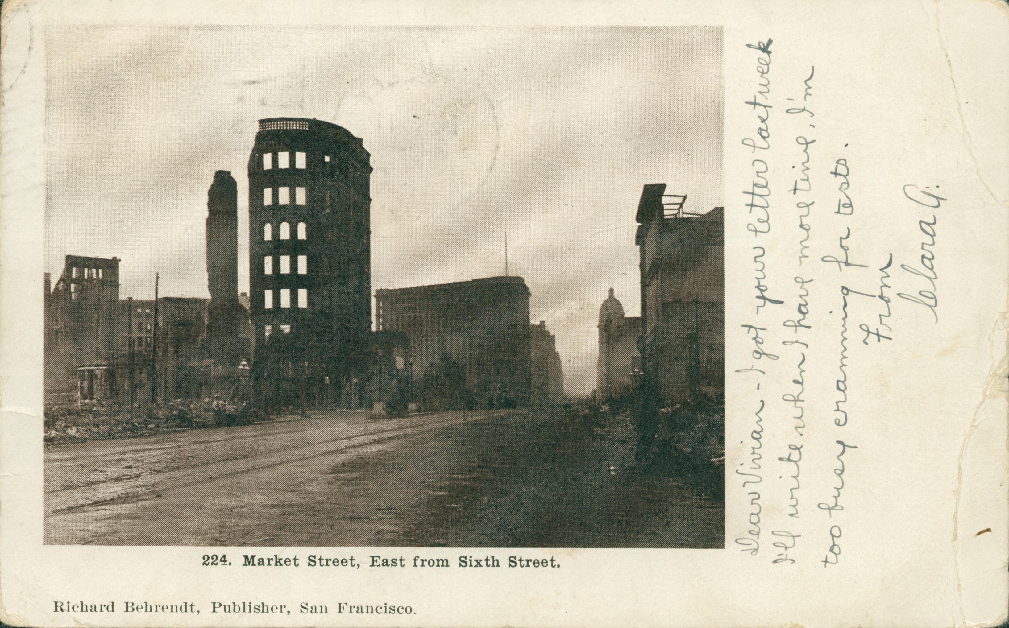 Shows destroyed buildings along Market Street.