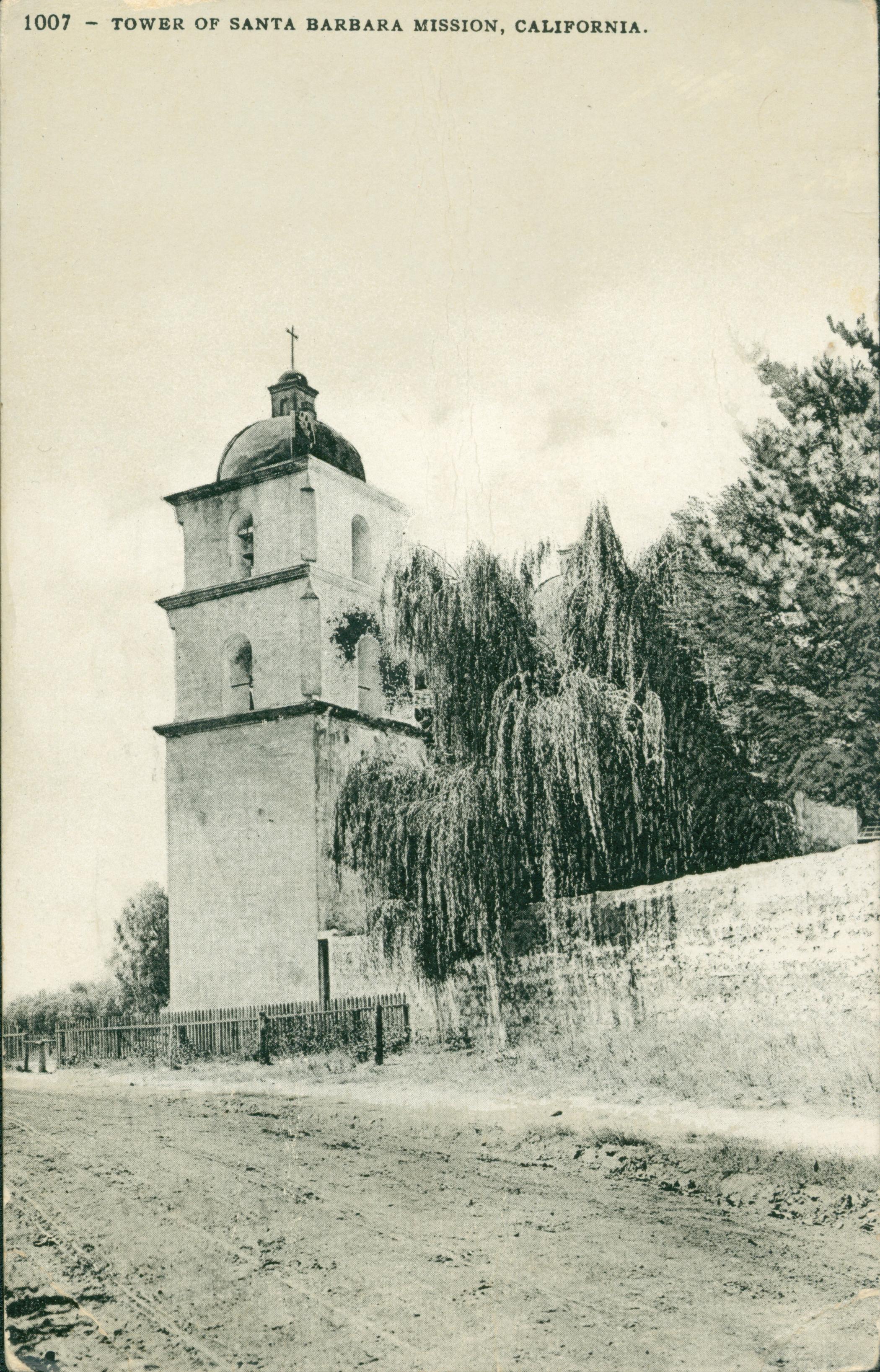 View of tower of Santa Barbara Mission, California