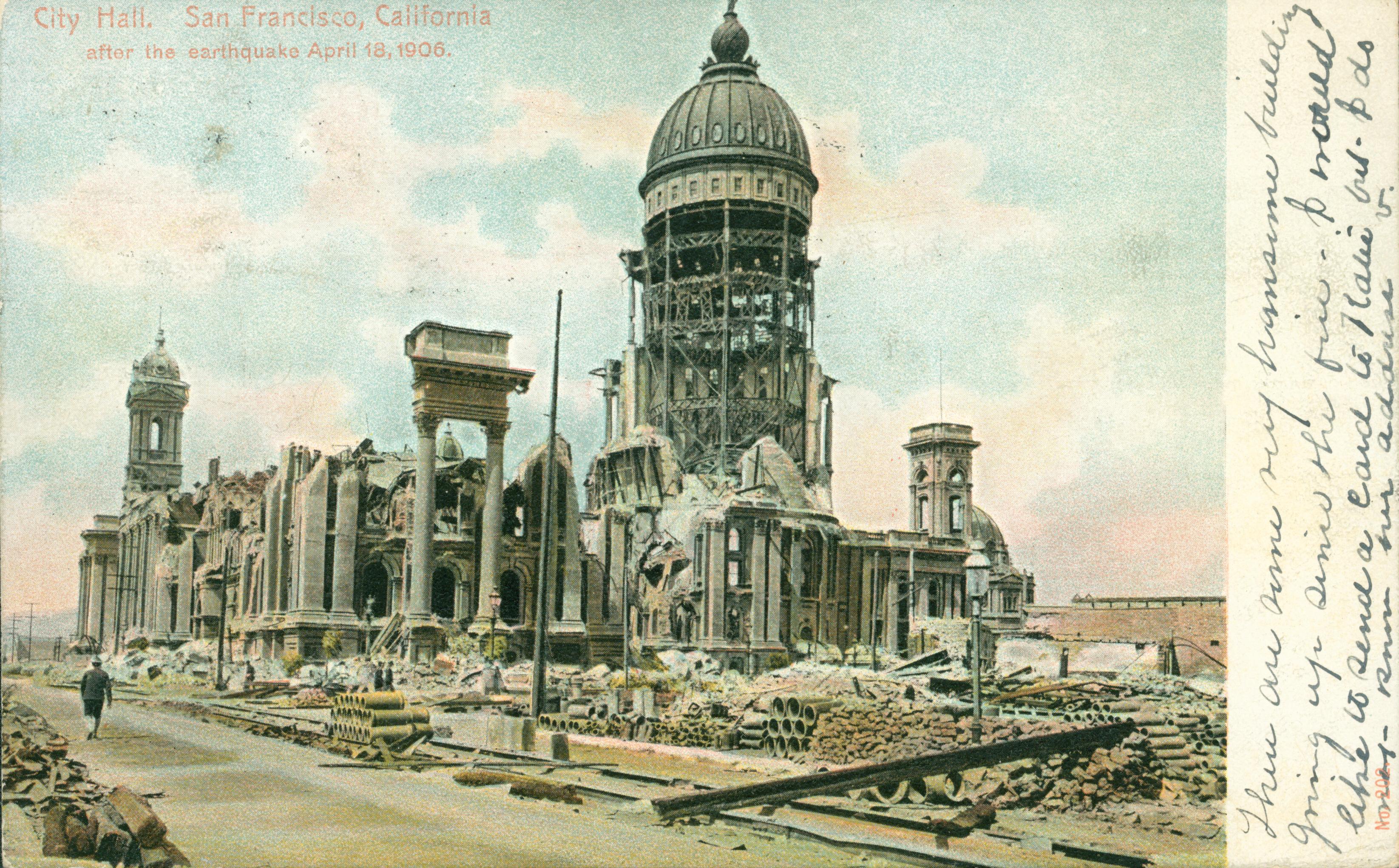 Drawing of the destruction of City Hall.