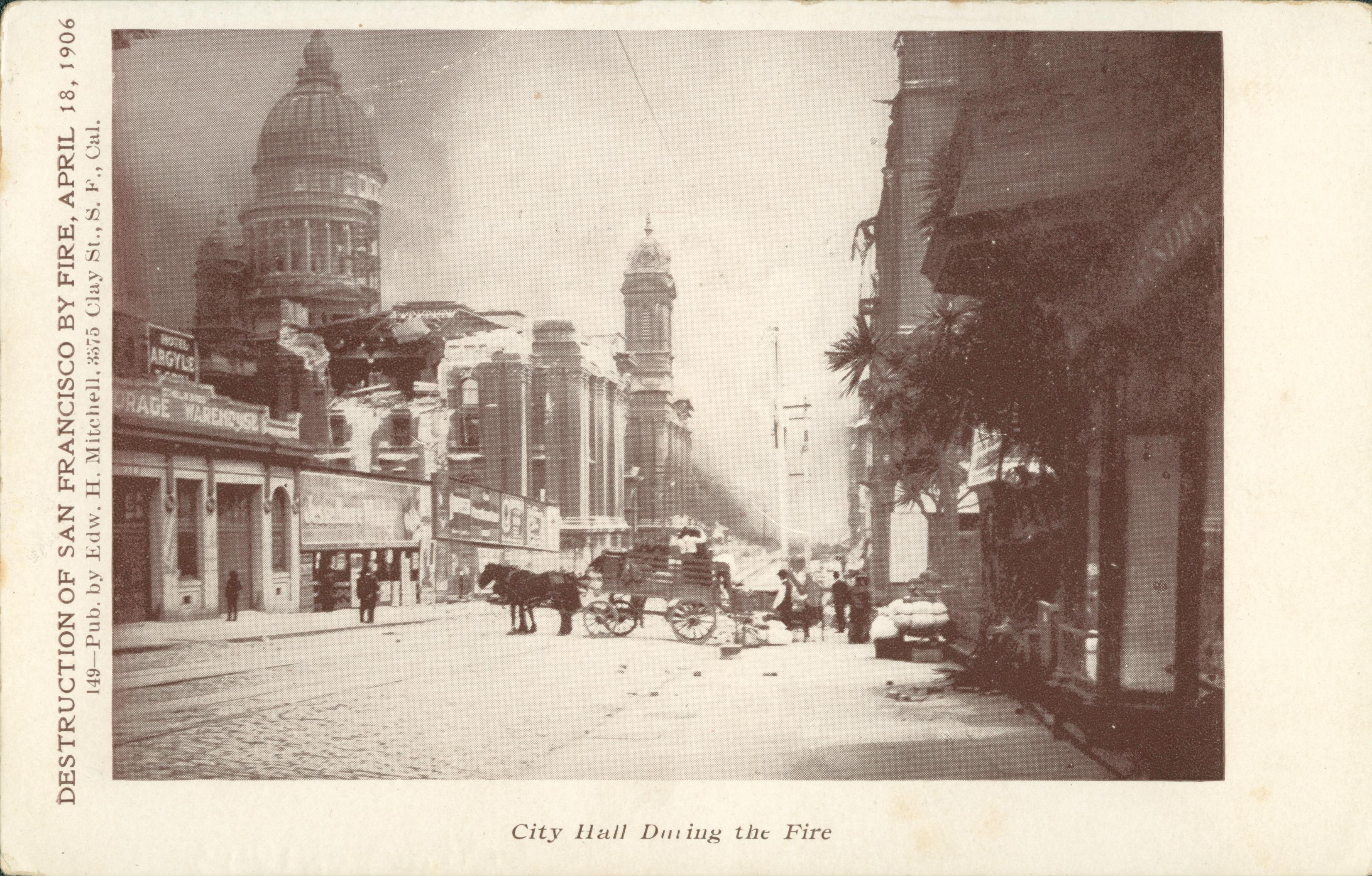 Photo showing City Hall during the fire of 1906.
