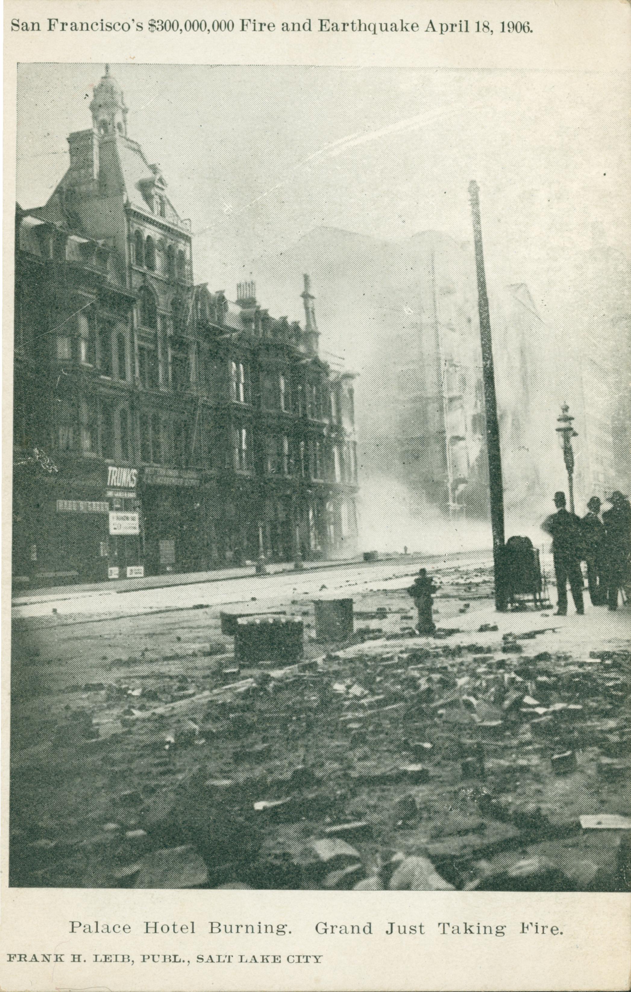 Photo of the Palace Hotel burning.