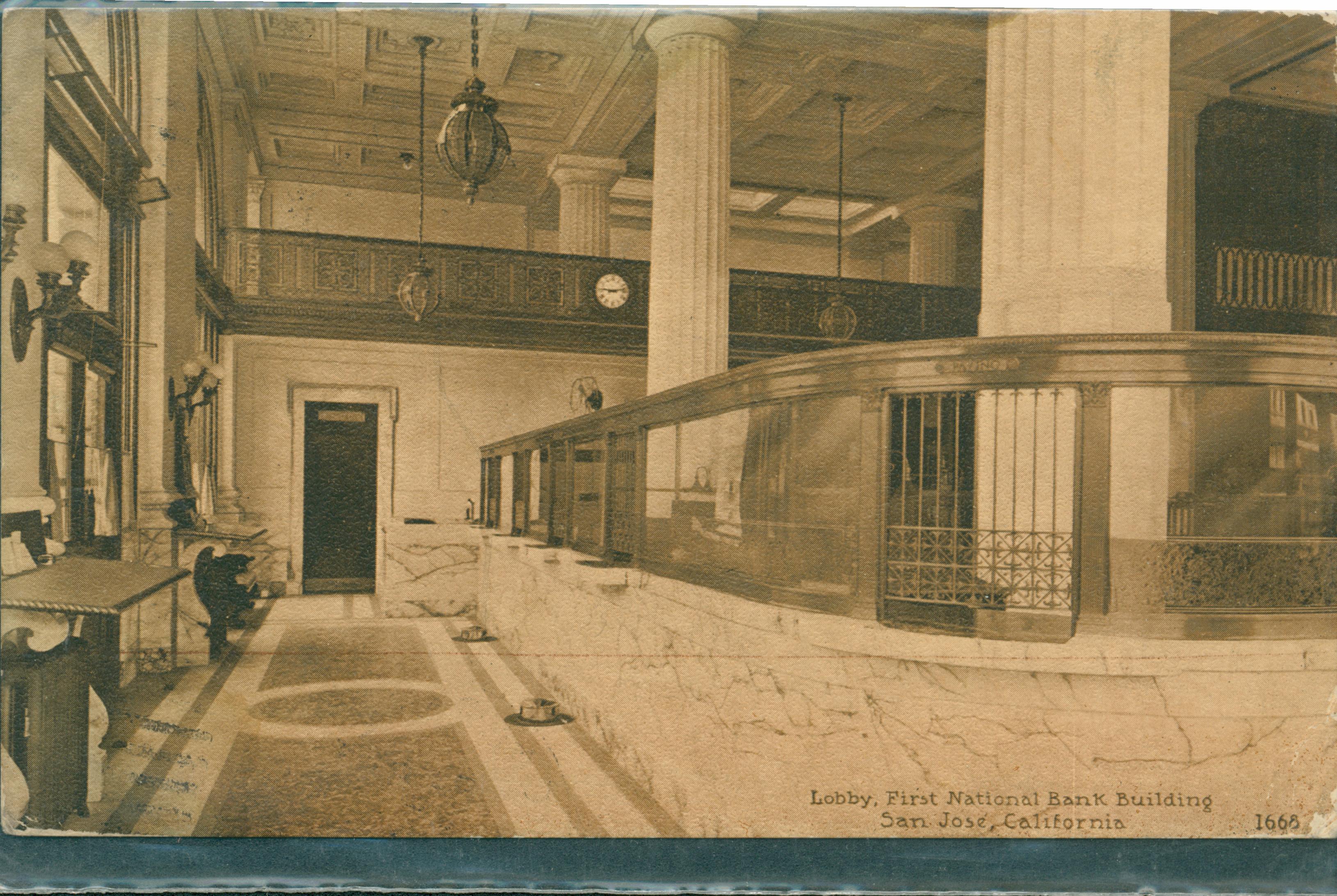 Lobby view of the First National Bank Building, San Jose California