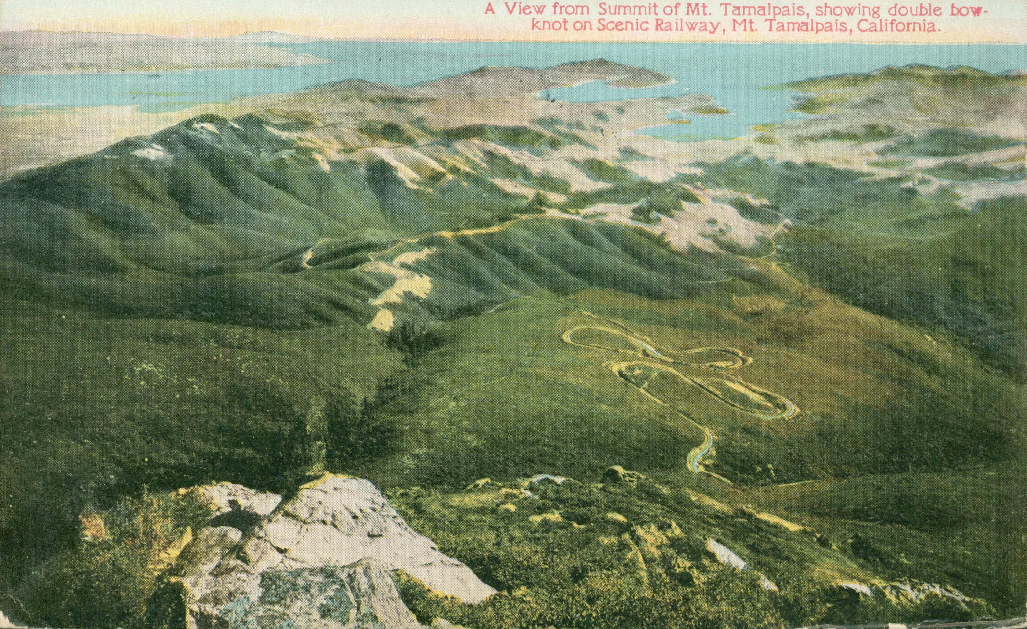 A View from summit of Mt. Tamalpais, showing double bow know on Scenic  Railway, Mt. Tamalpais, California