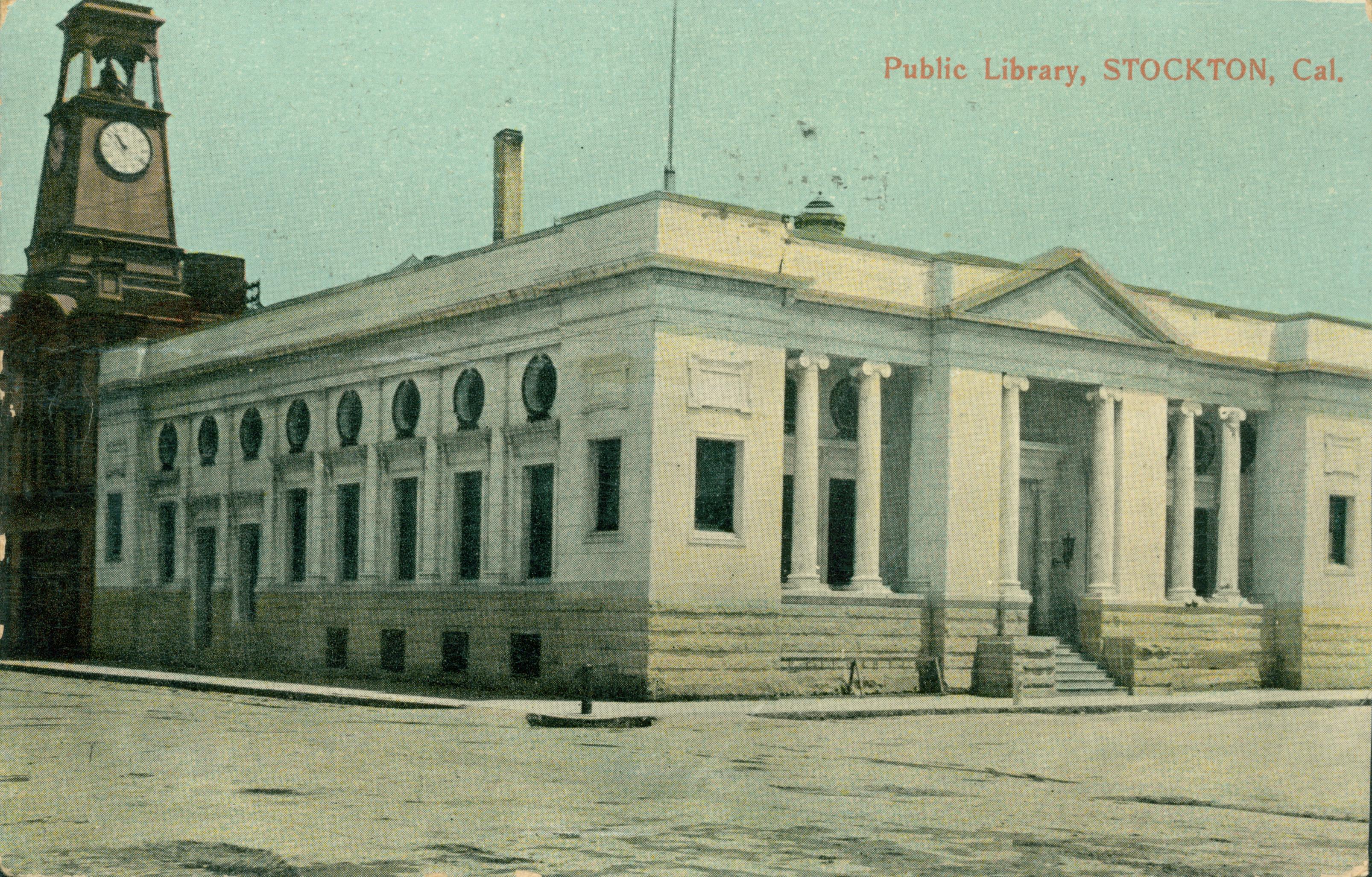 Exterior view of the Public Library in Stockton, Cal