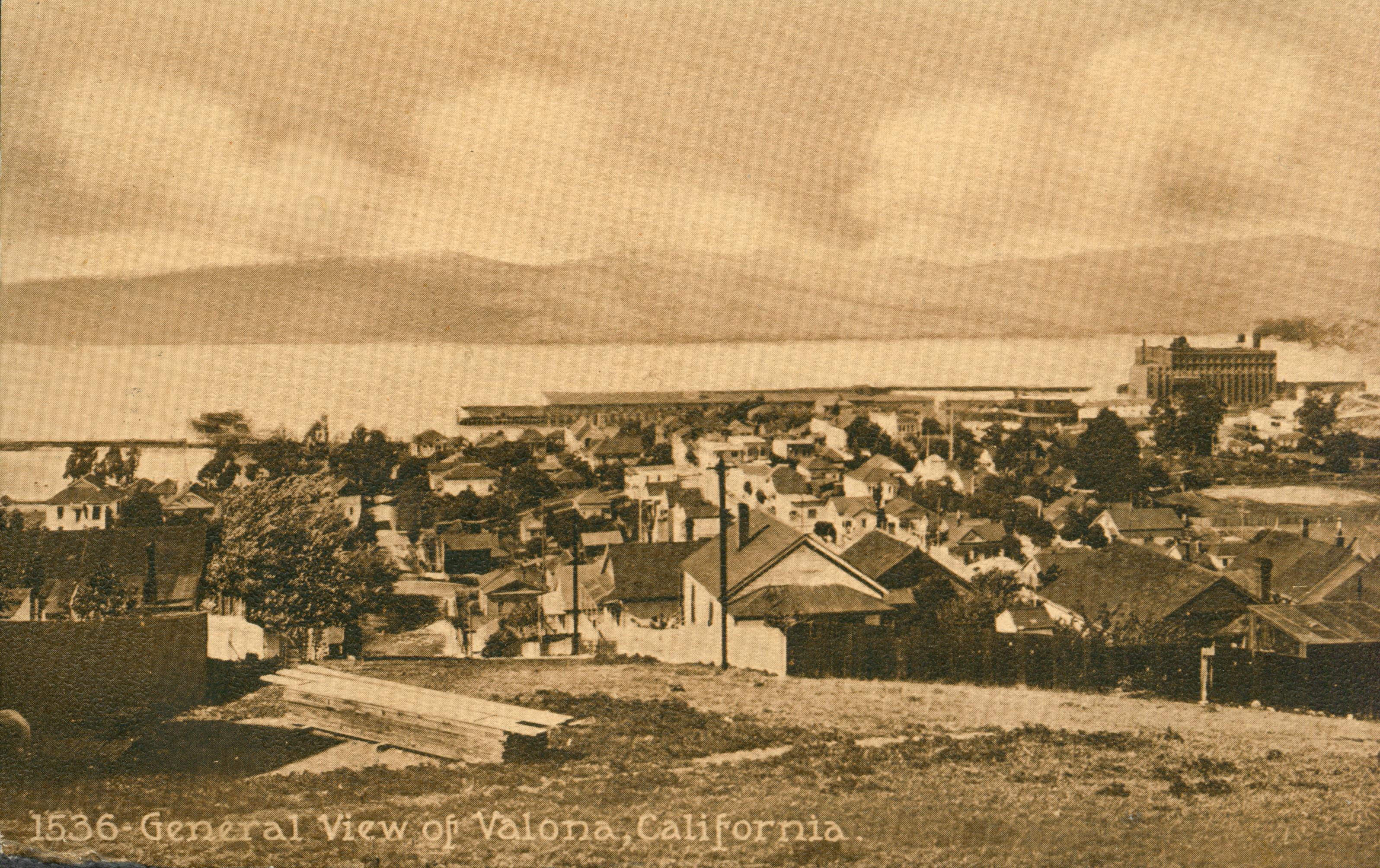 Bird's eye view of Valona with the Strait in the background