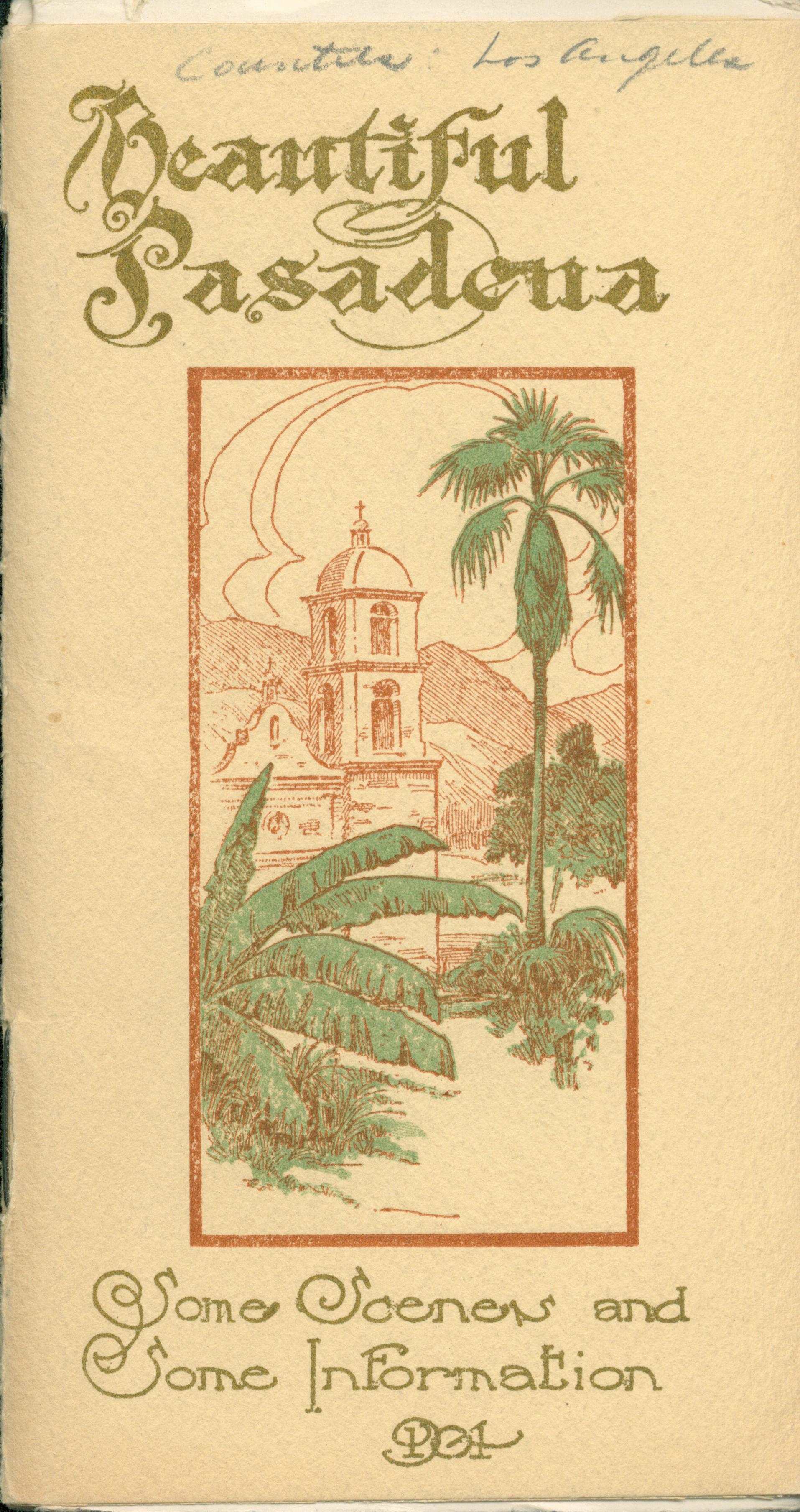 Front cover shows a print of a mission surrounded by title information