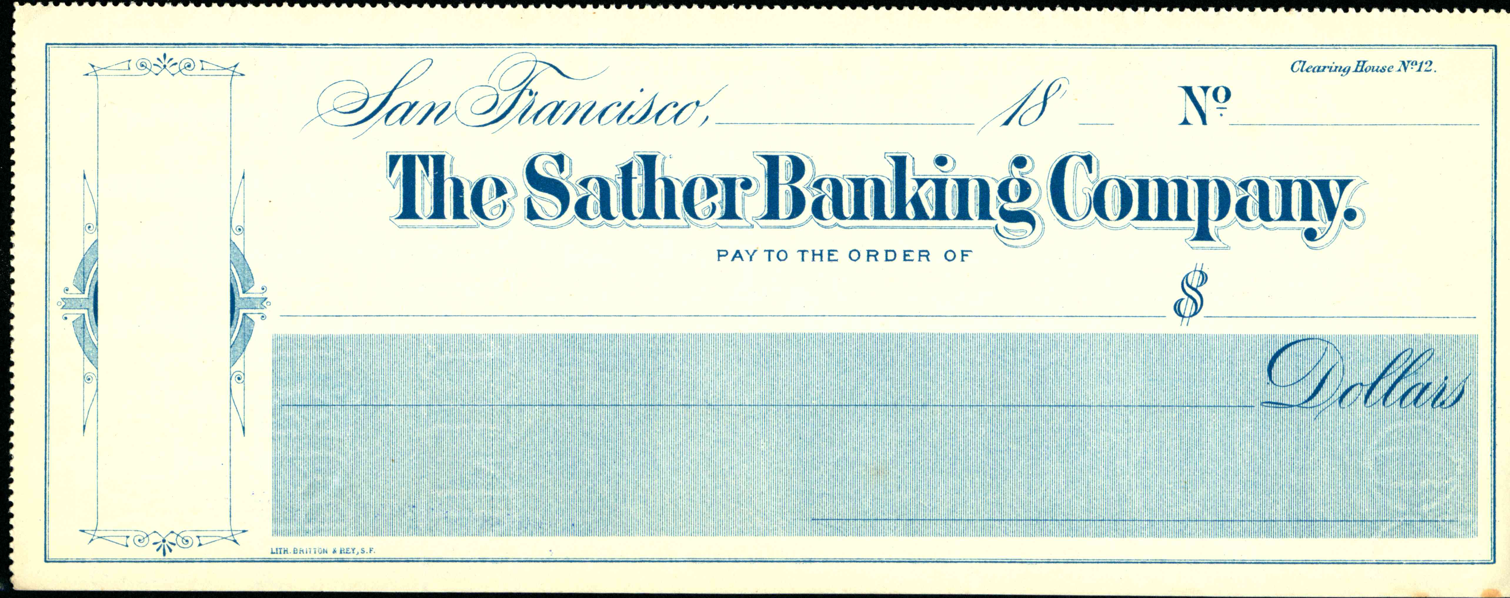 Three blank checks with blue lettering