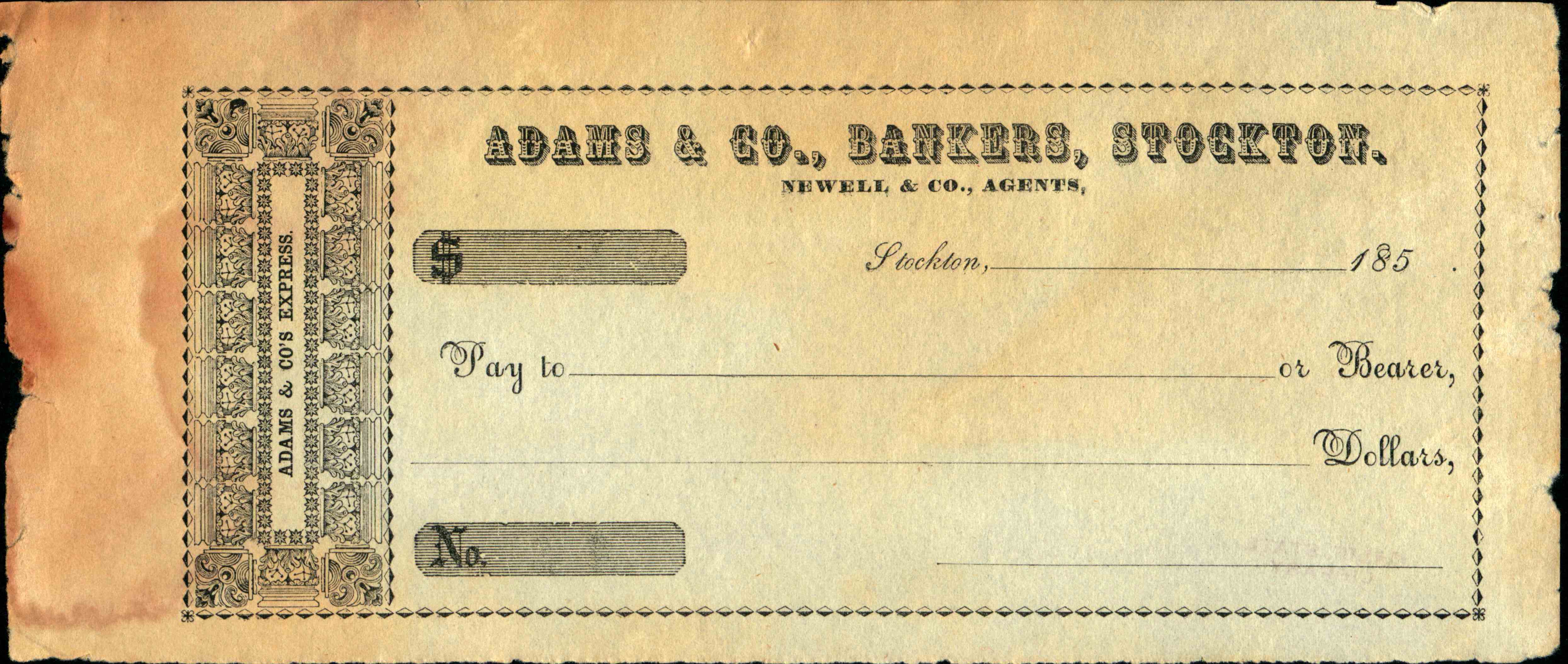 Design on left hand side with Adams & Co's Express logo