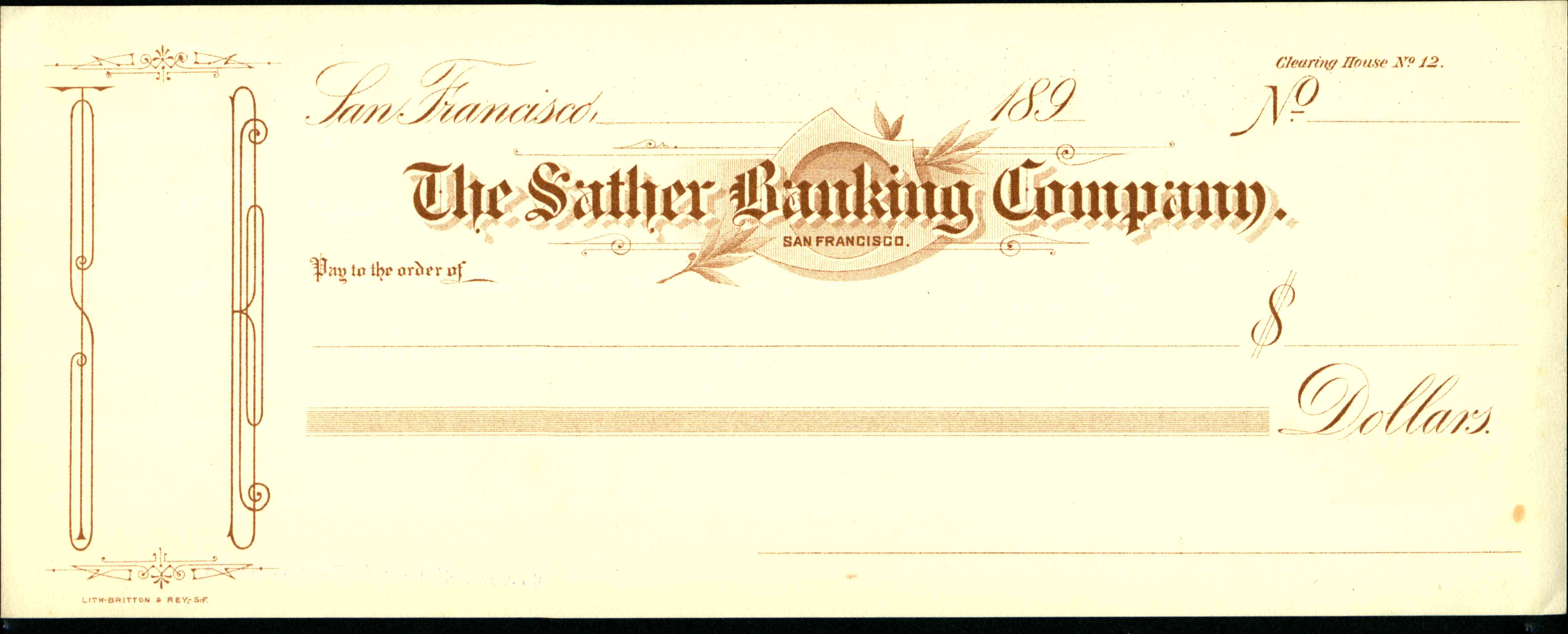 Two checks with brown lettering