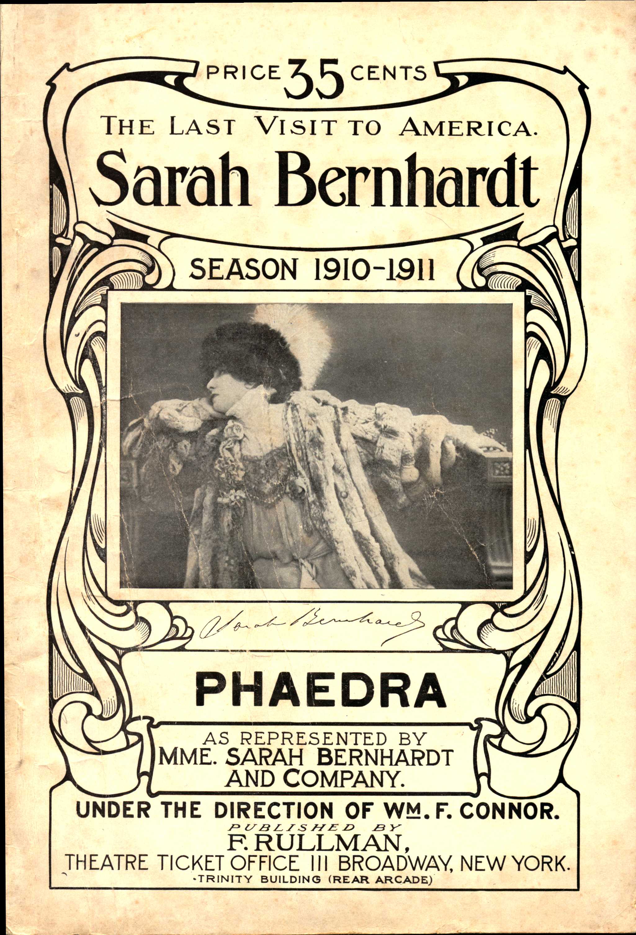 Front cover shows a portrait of Sarah Bernhardt and some play information
