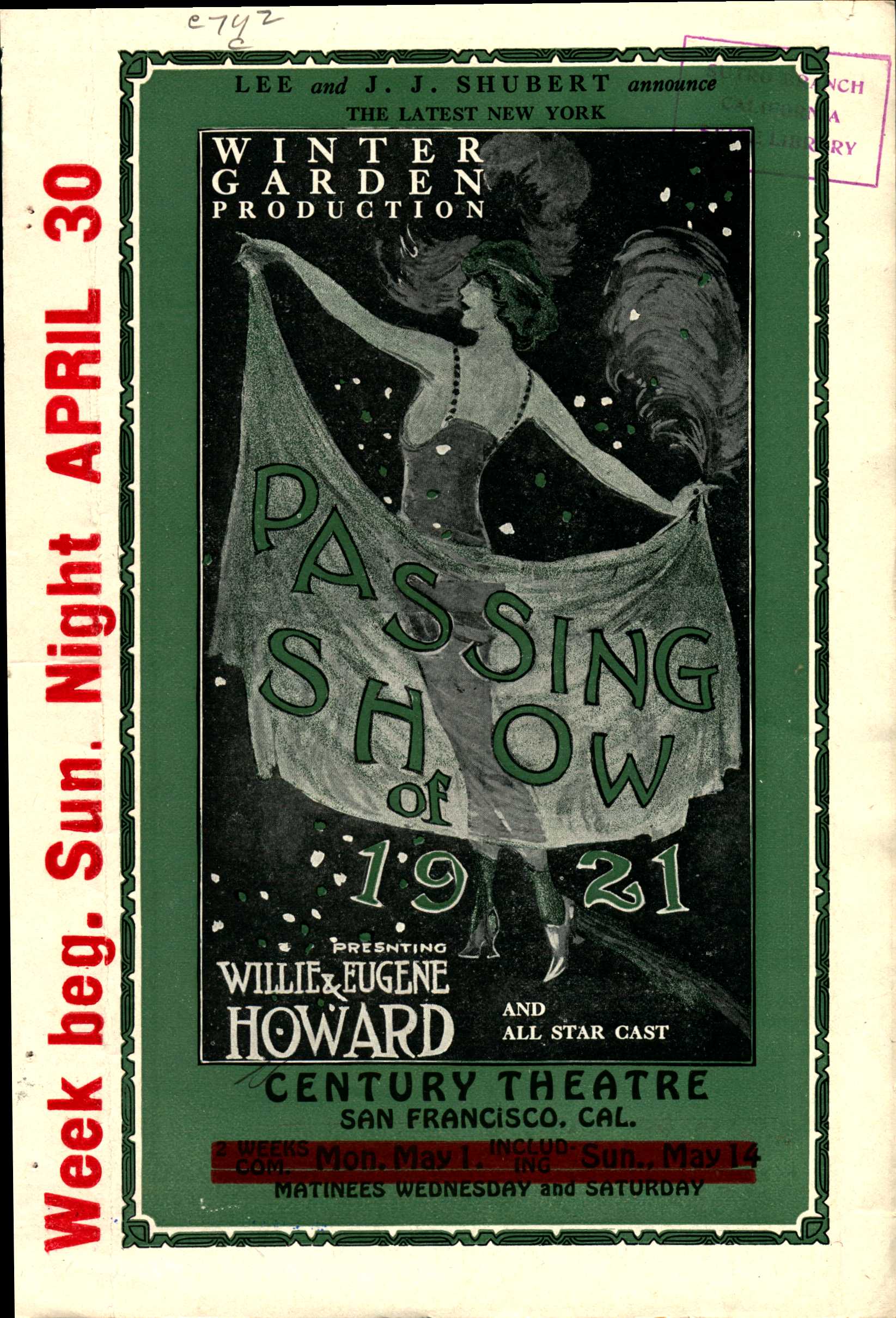 Front cover shows a showgirl in an evening gown and production information
