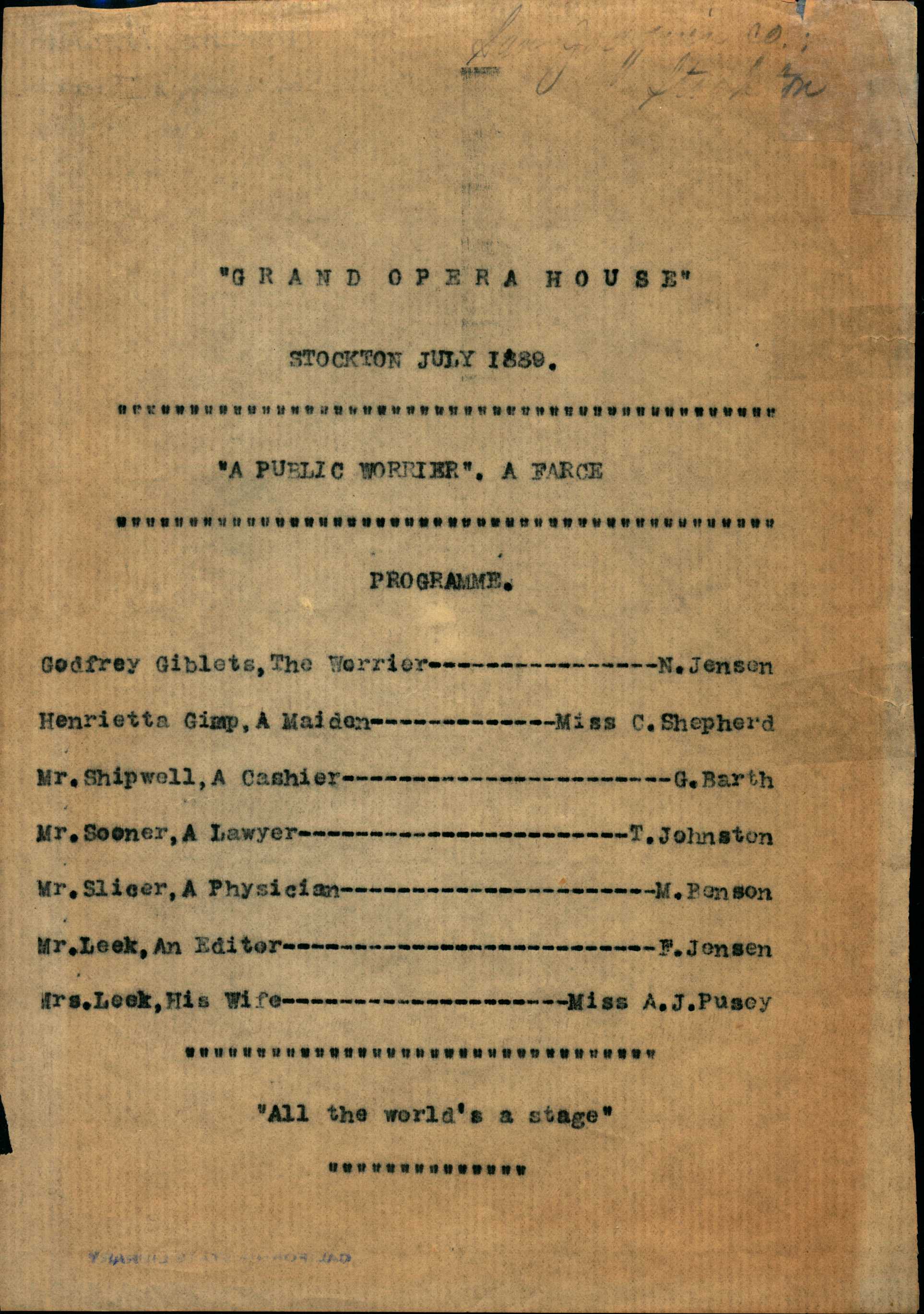 Shows play information including cast list
