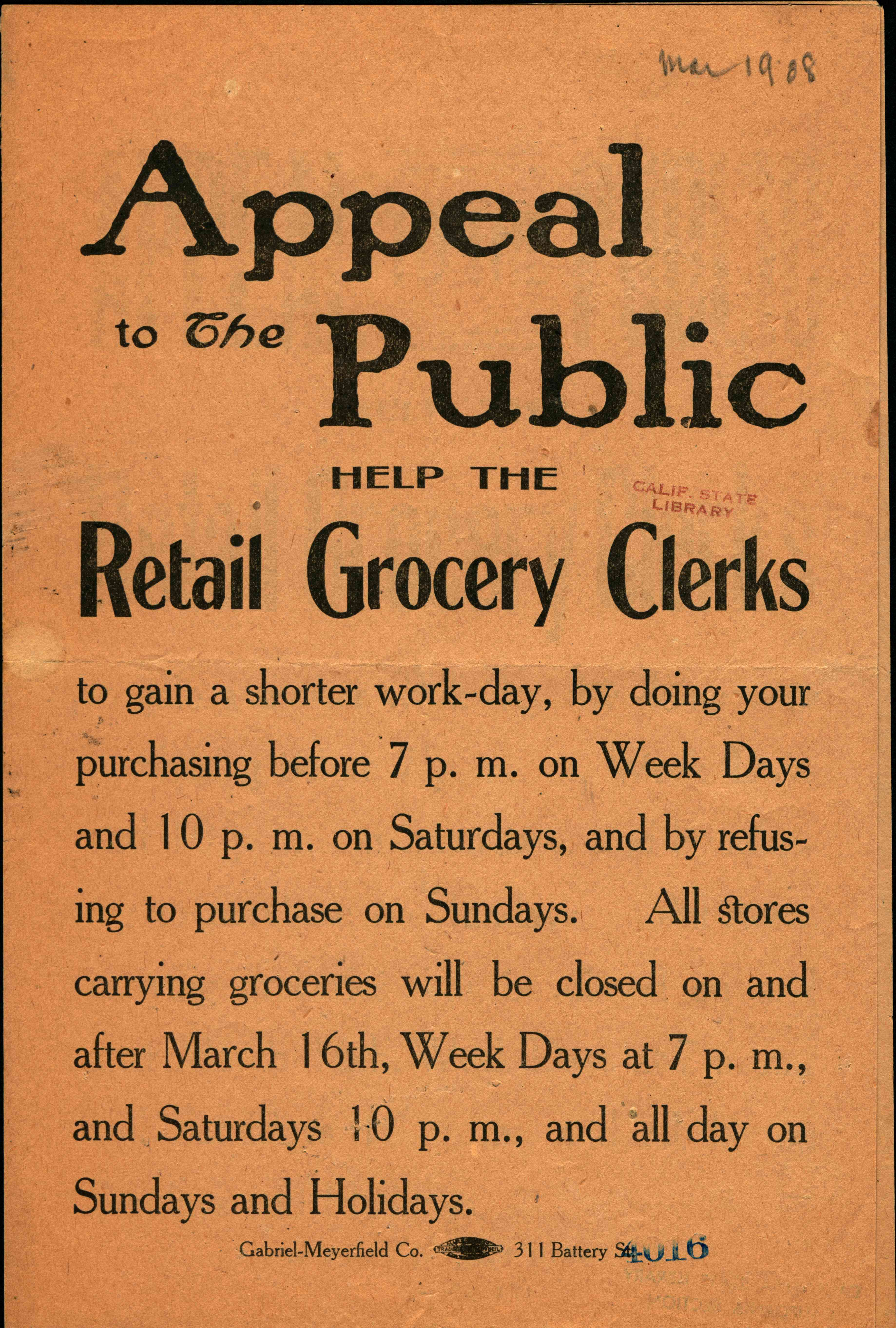 Appeal to the Public help the Retail Grocery Clerks on top of page