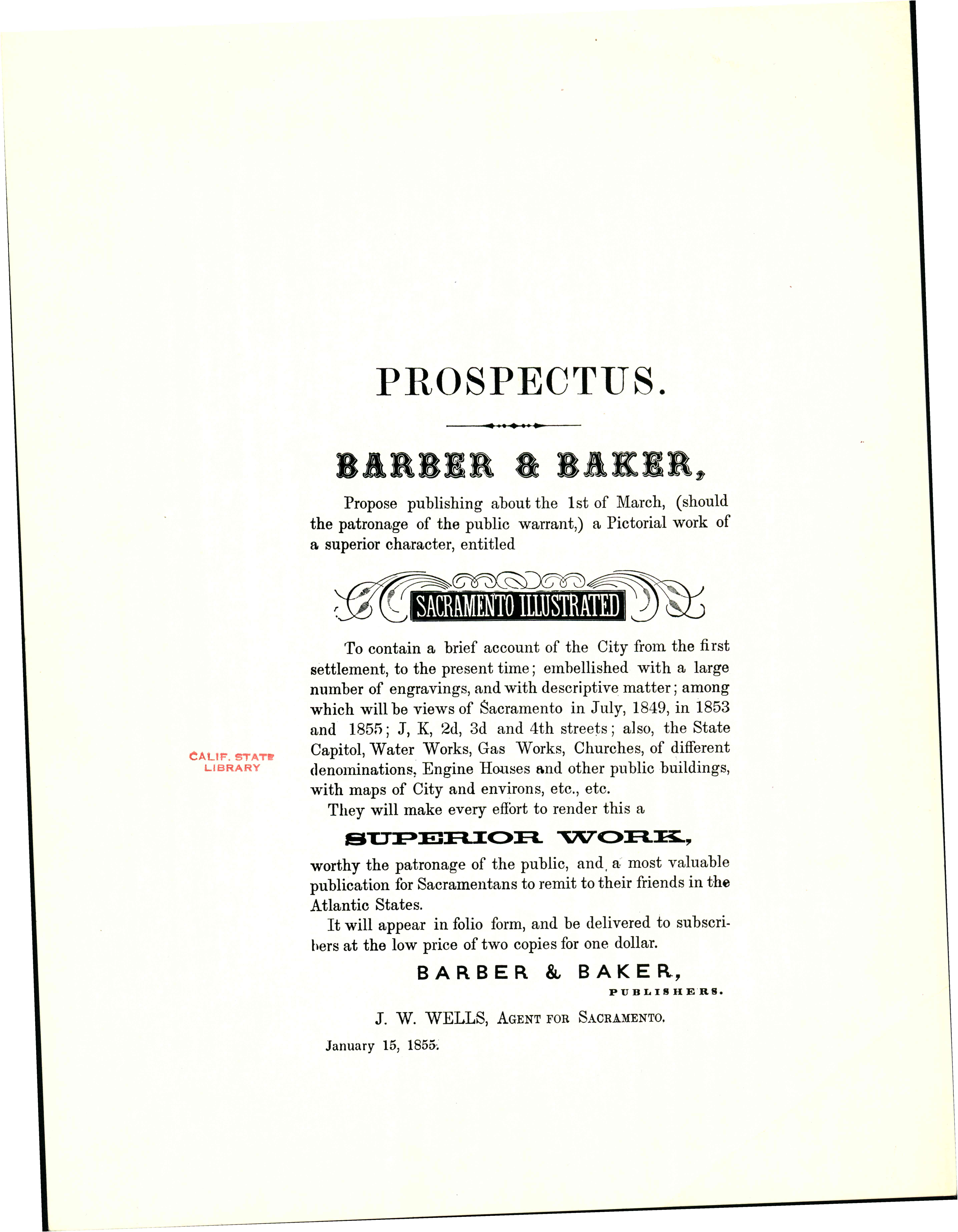 Prospectus Barber & Baker in bold letter on top of page
