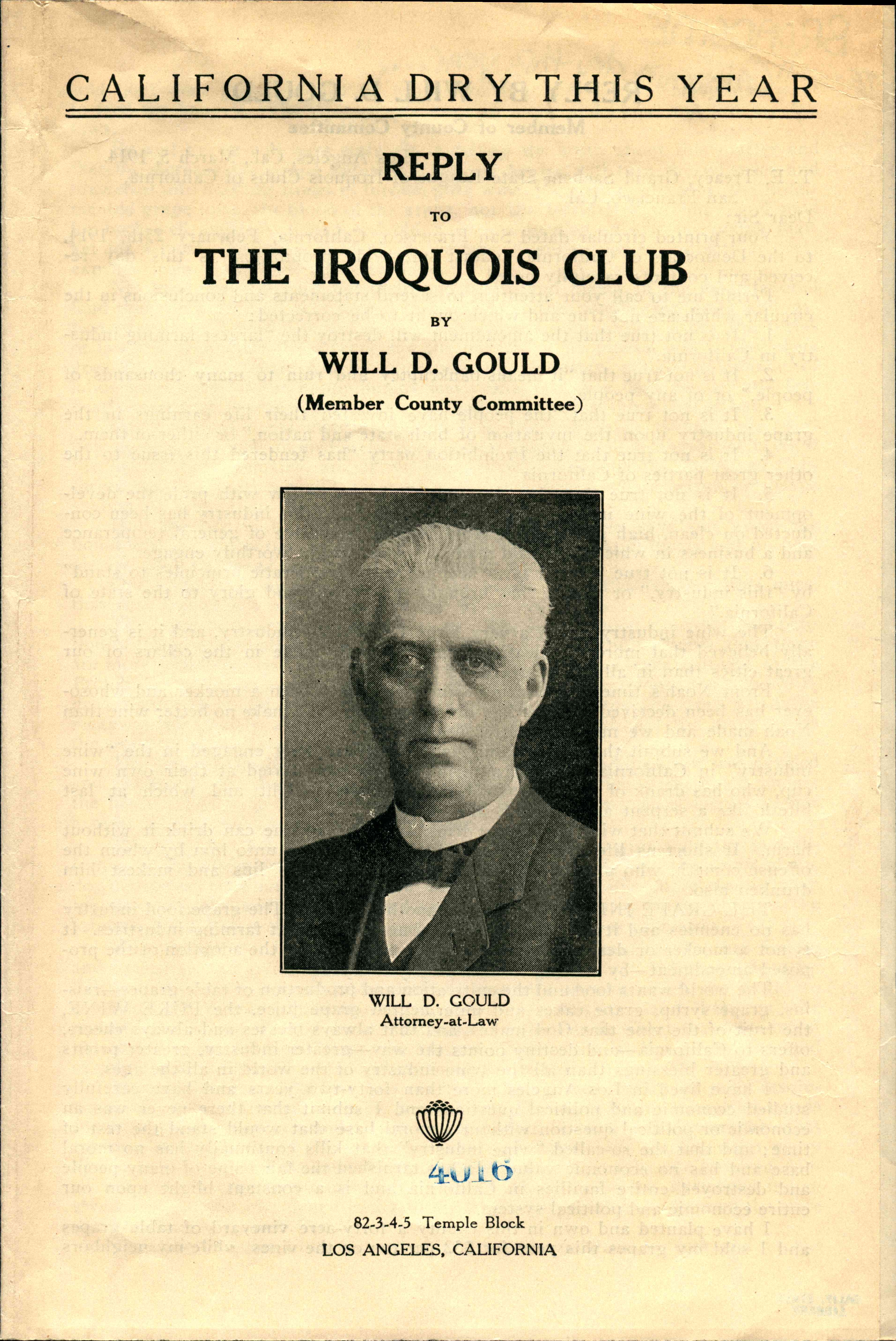 A picture of Will D. Gould in the middle of the page