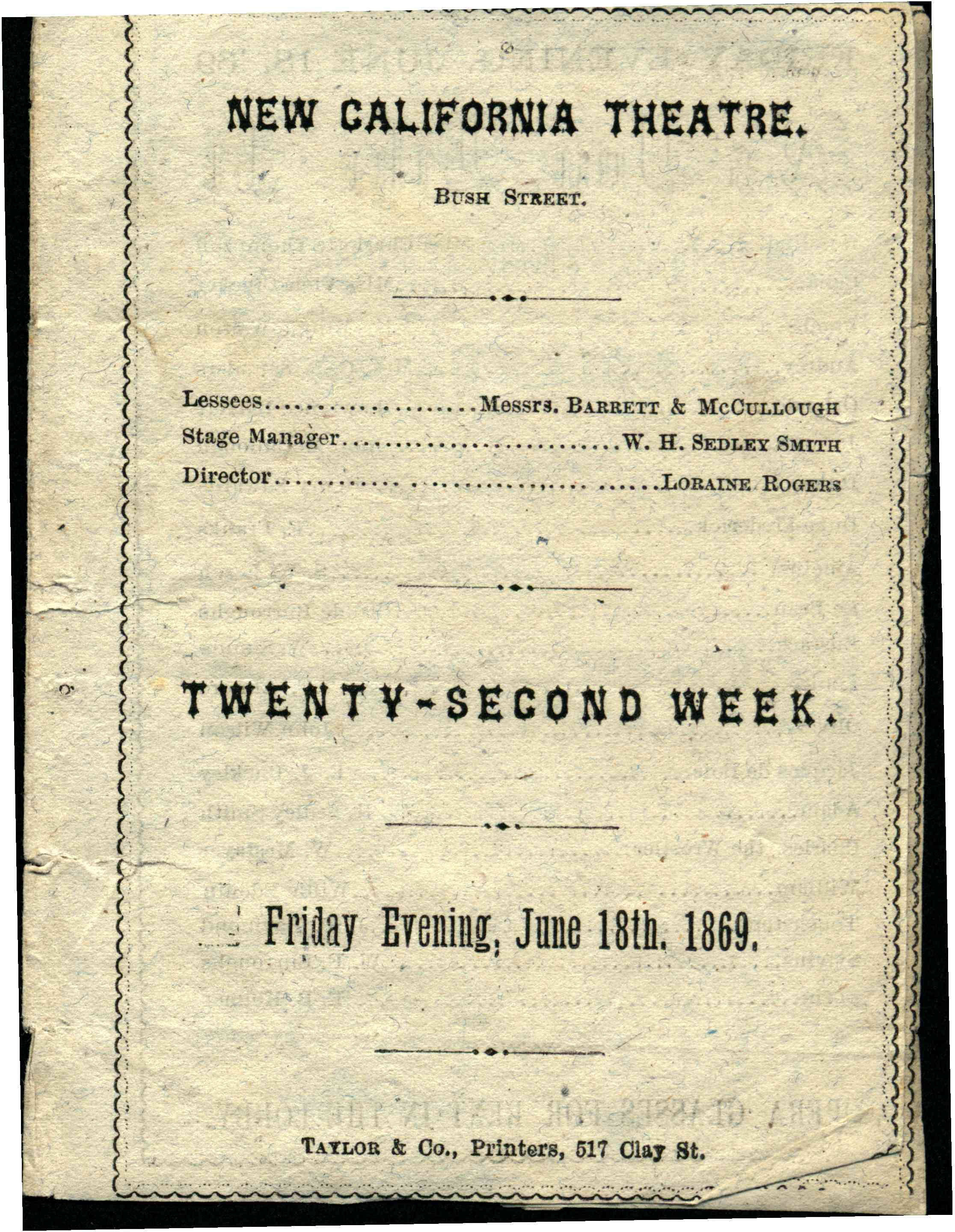Front cover shows theatre information