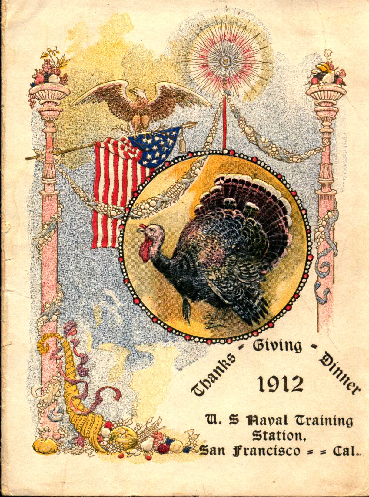 Front cover shows a cornucopia, a turkey and an American flag