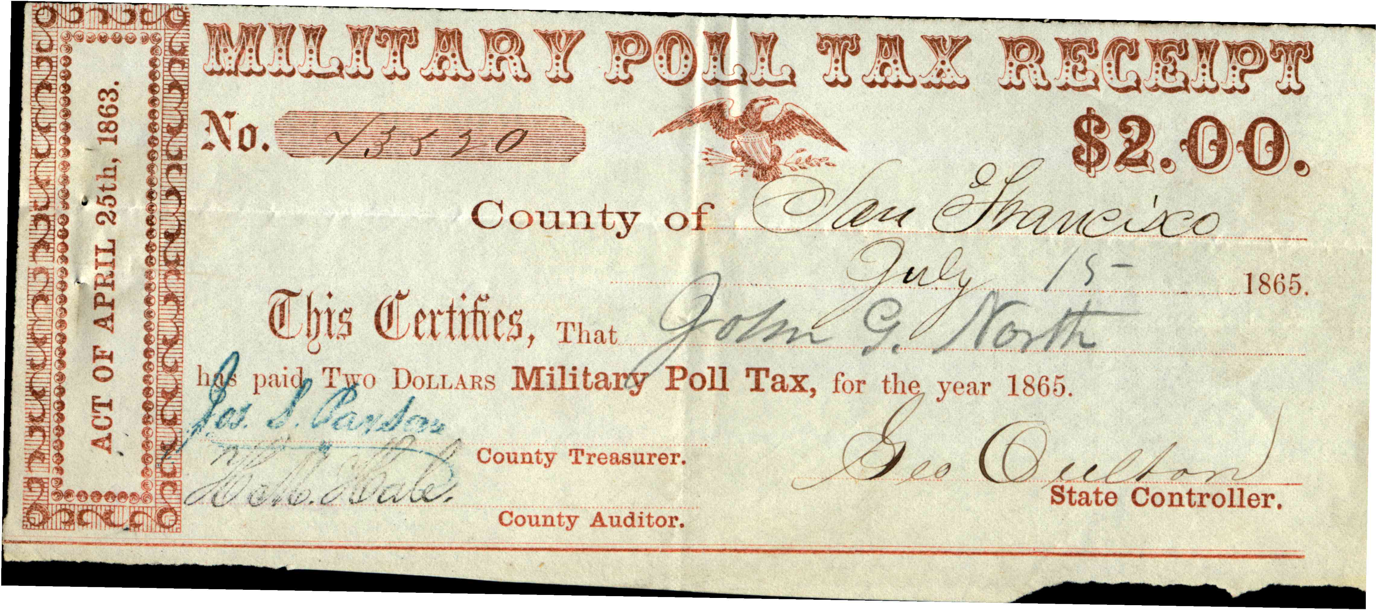 Military poll tax receipt