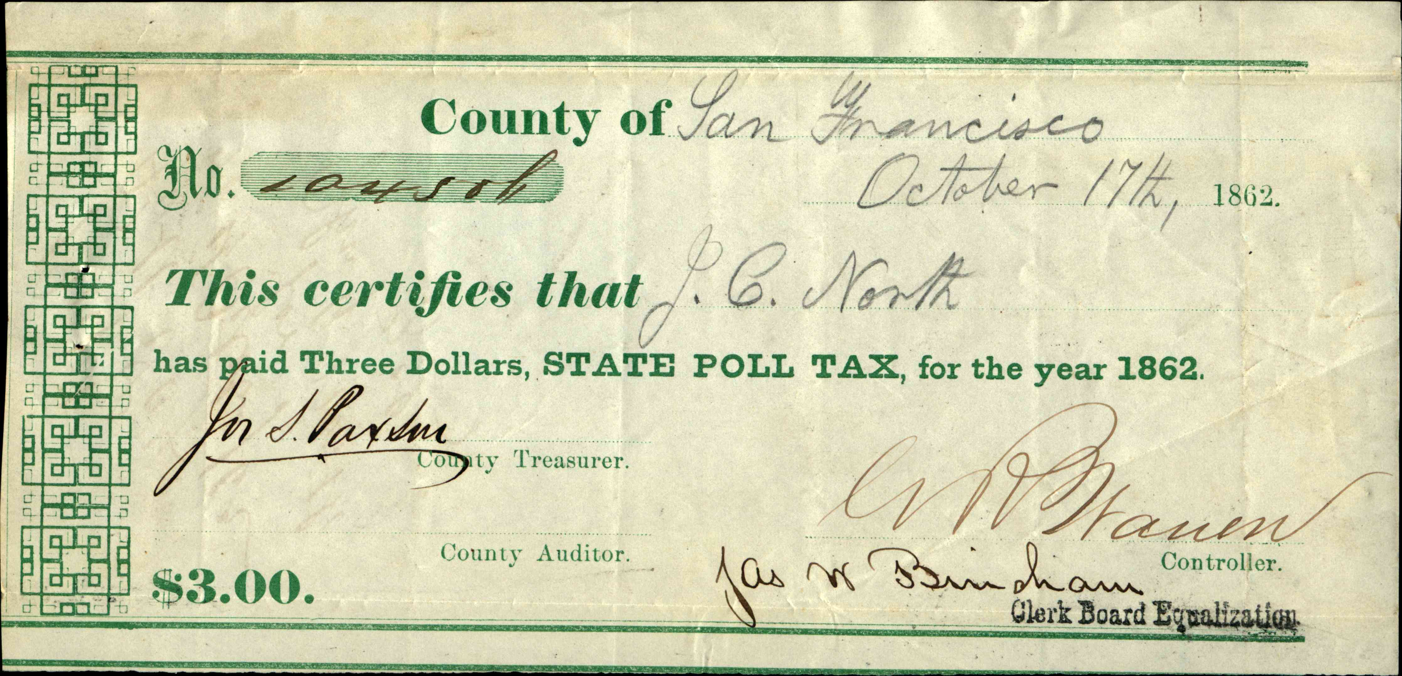 Receipt for State poll taxes