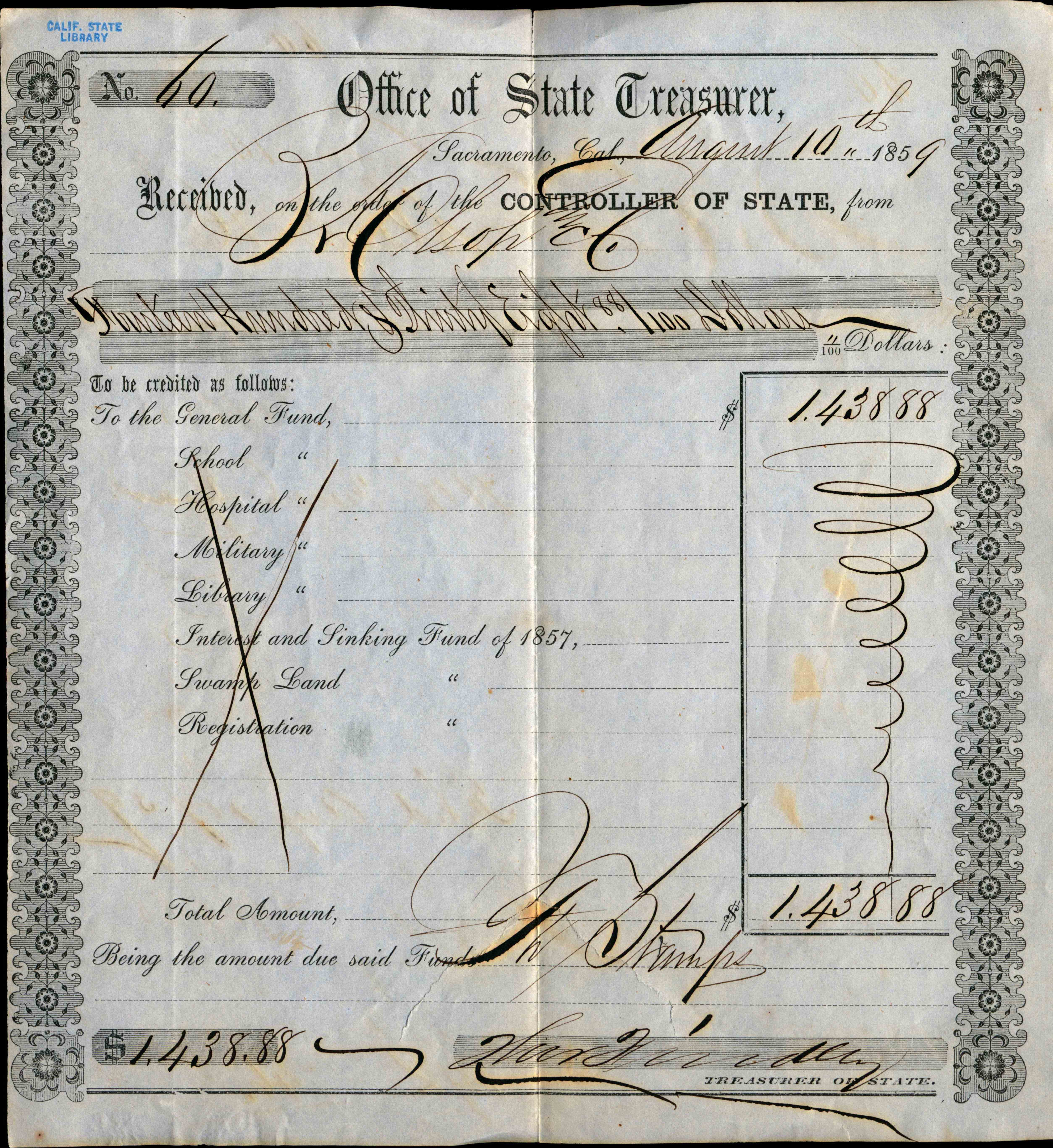 State treasurer receipt
