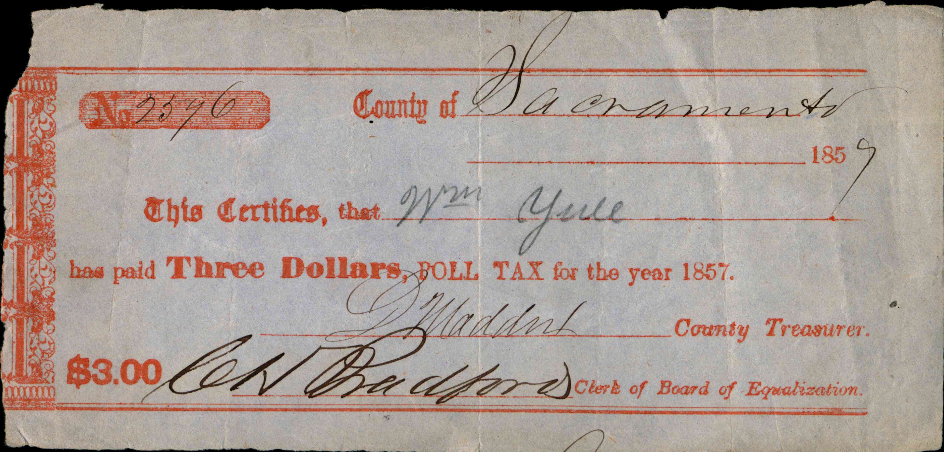 Poll tax for 1857