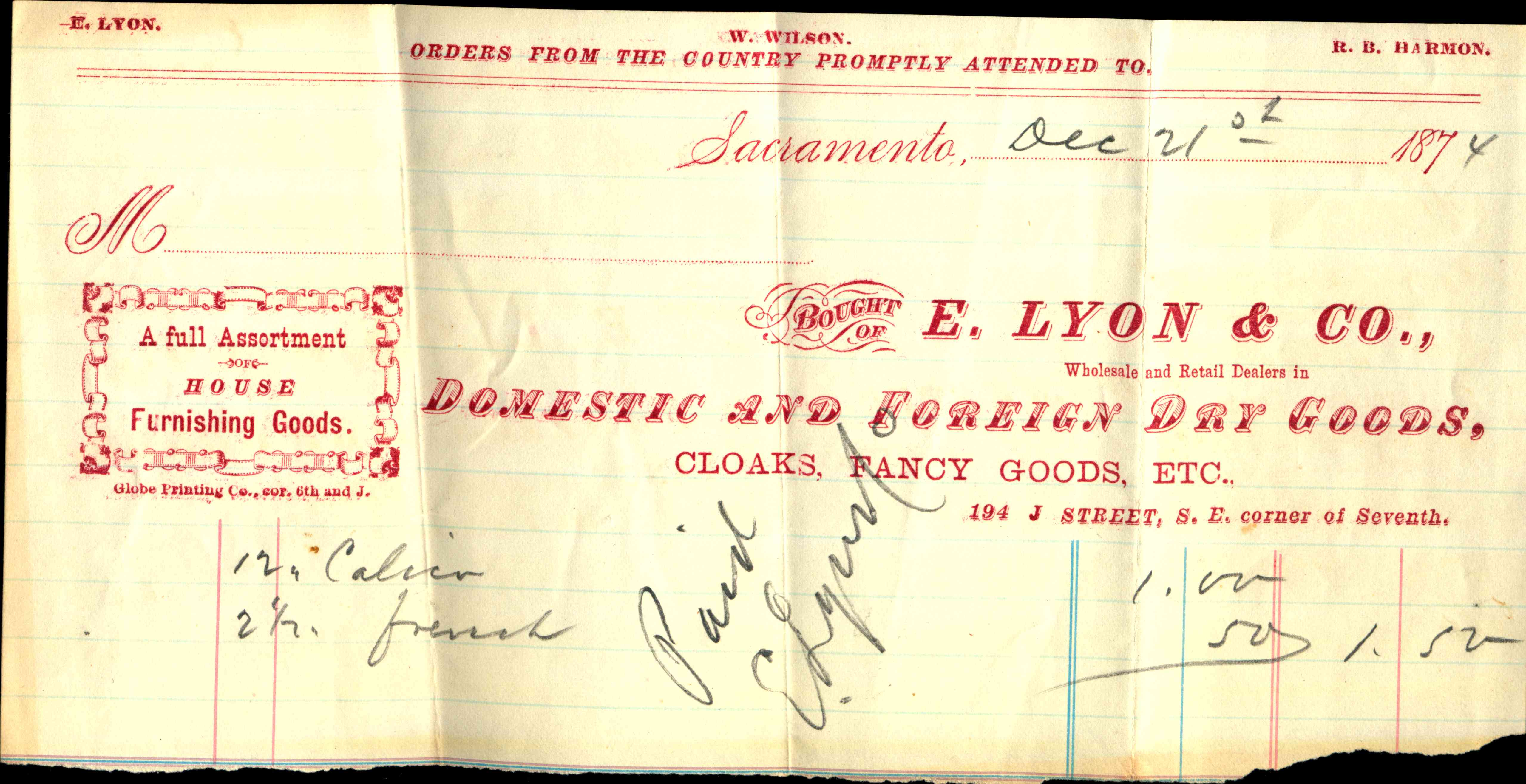 Domestic and foreign dry goods receipt