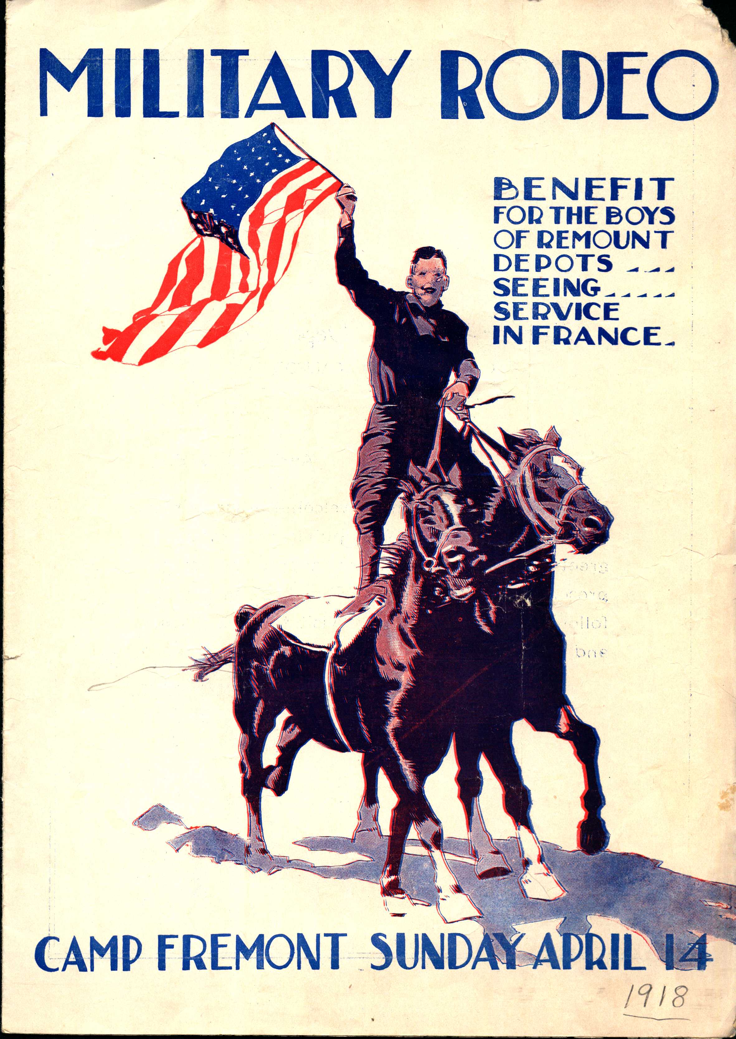 Cover shows man standing on two galloping horses while waving a flag