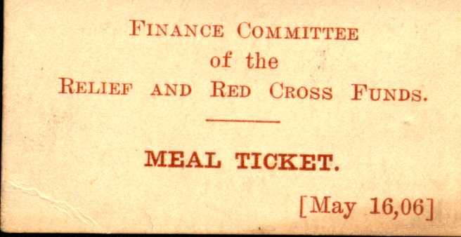 Shows the ticket date and the issuing organization name 'Finance Committee of the Relief and Red Cross funds'