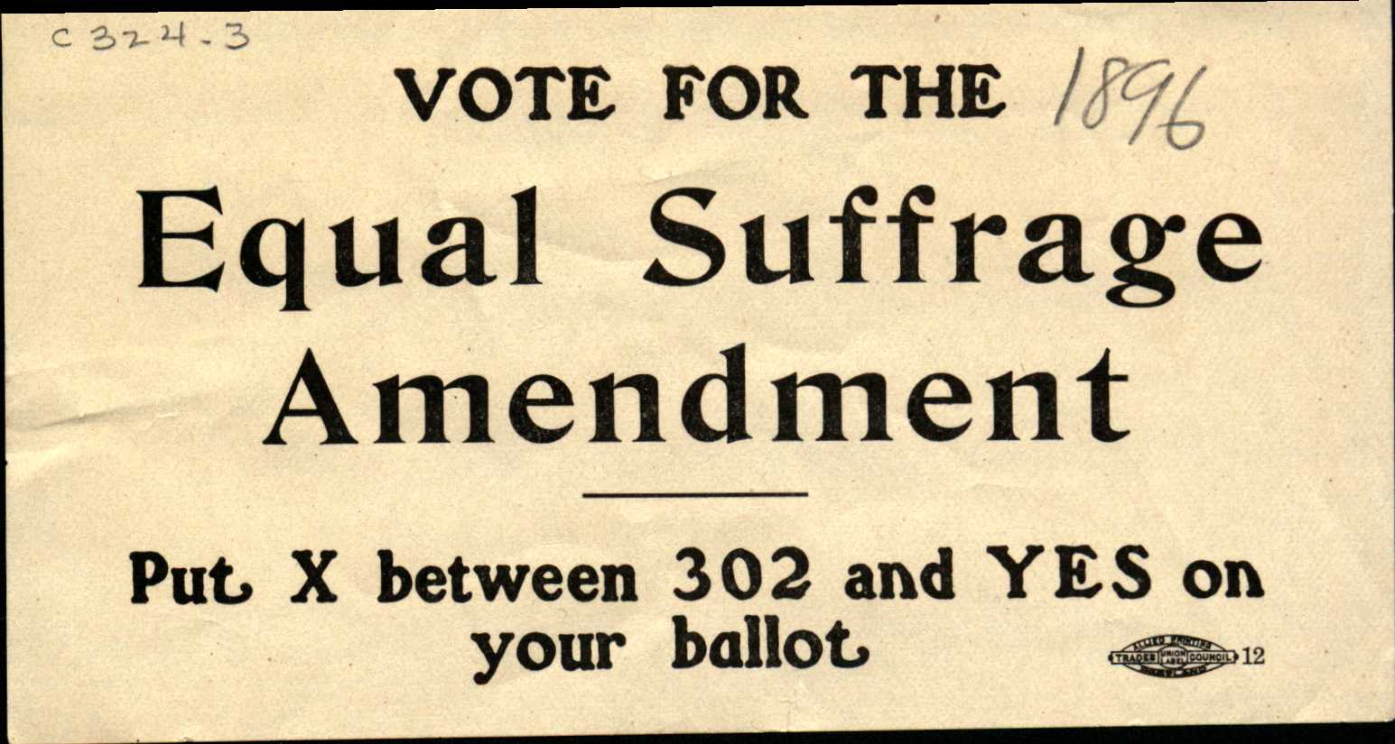 Card shows the slogan 'Vote for the Equal Suffrage Amendment'