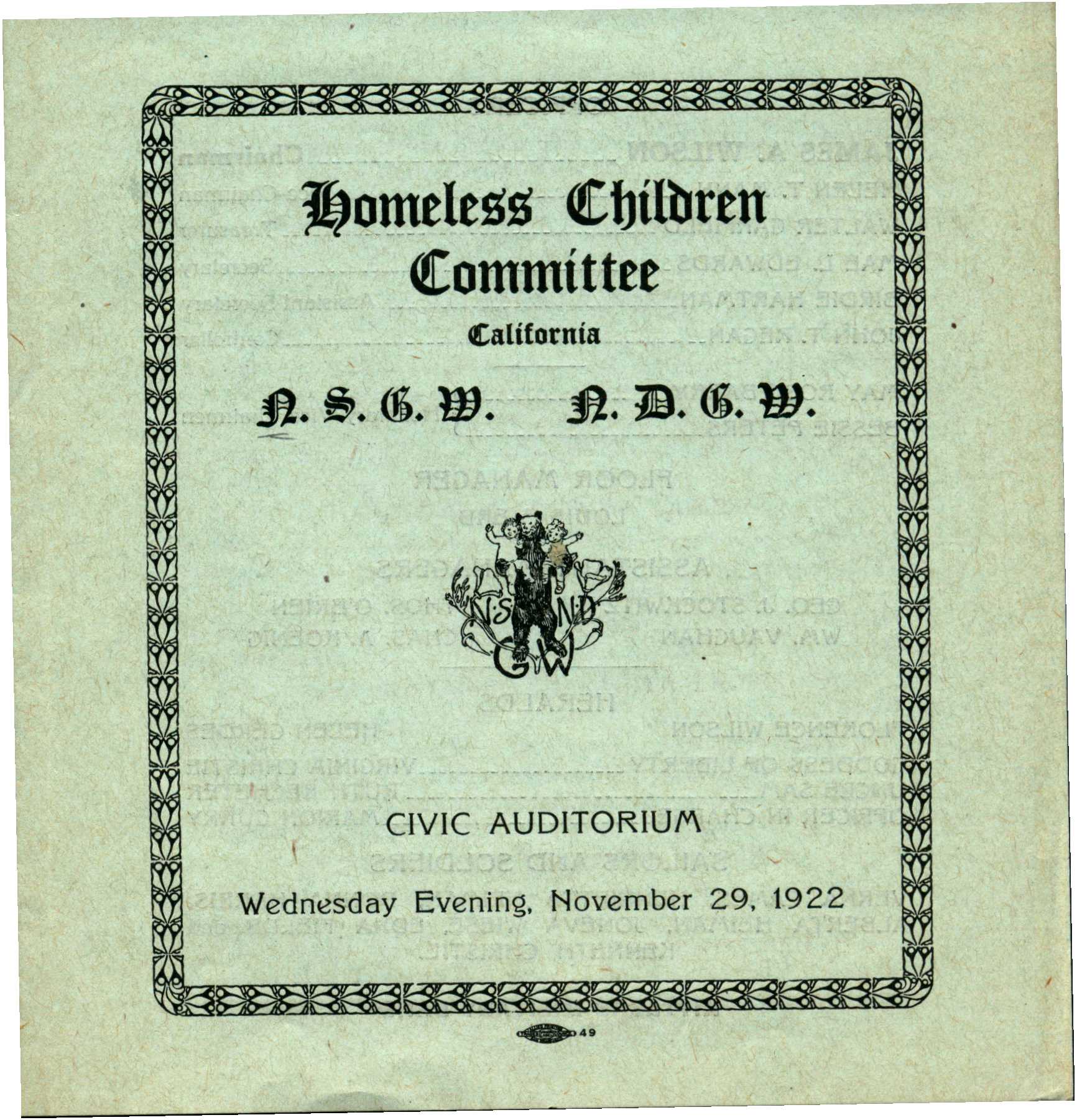 Front cover  shows a logo of a bear holding two children and information about the event date and location