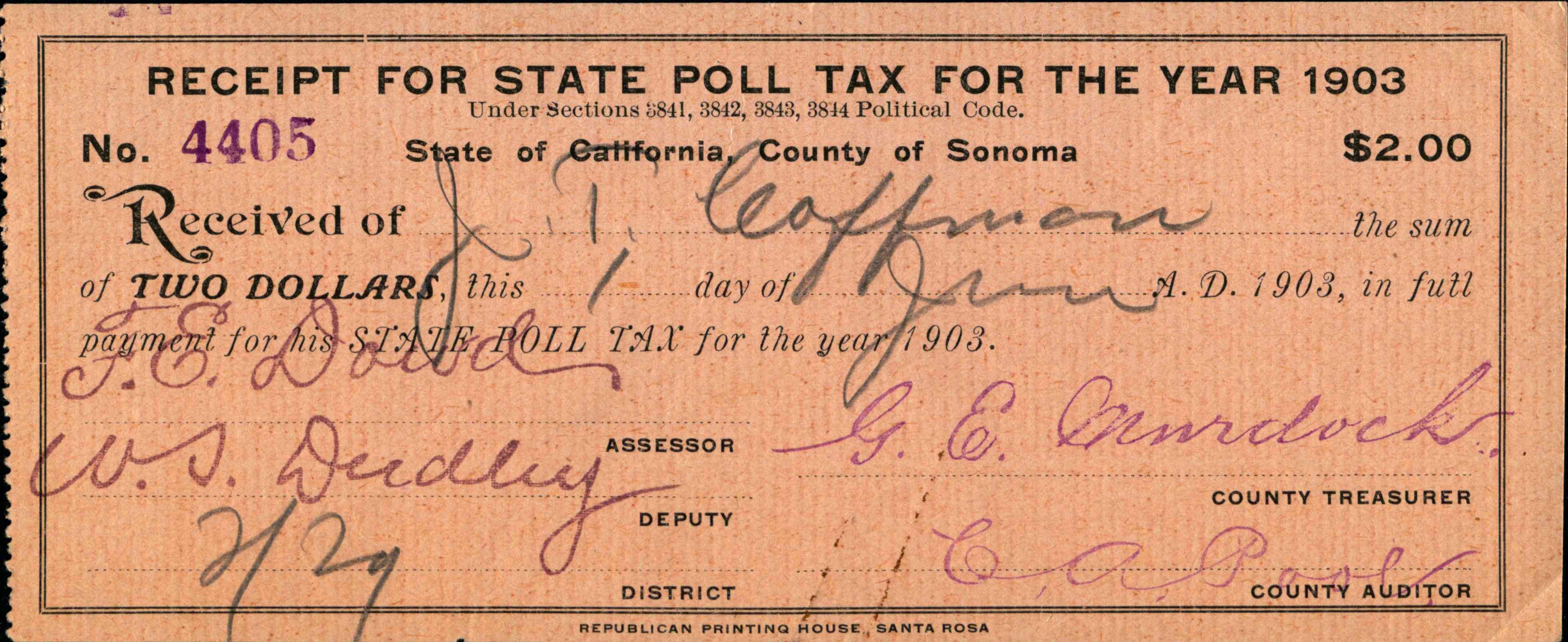 State poll tax receipt