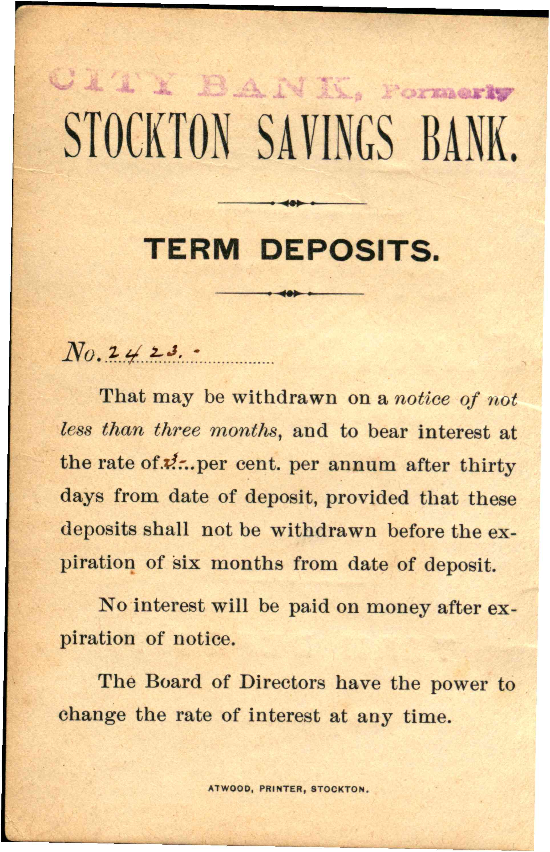 A deposits booklet