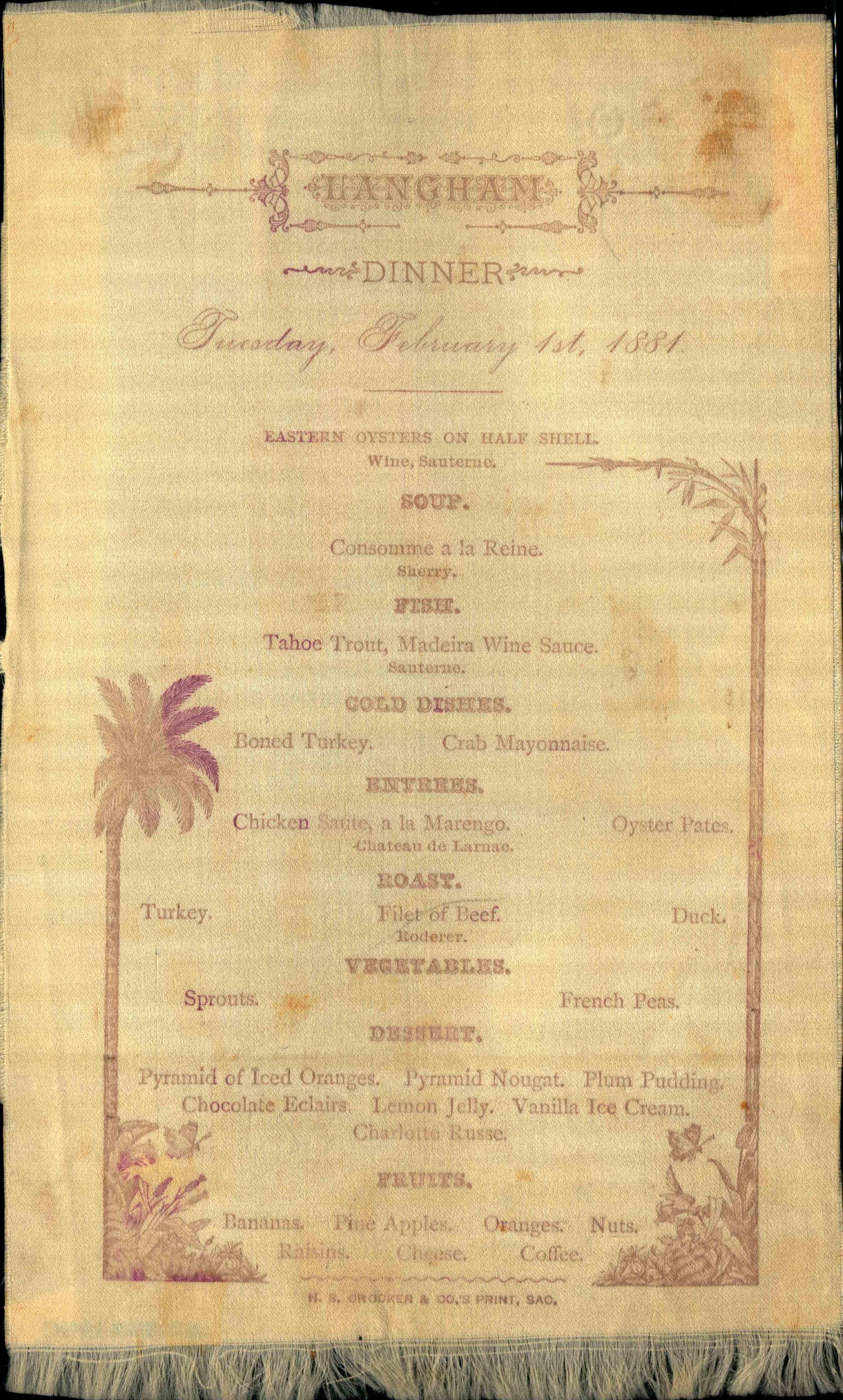 Palm trees, and flower on the bottom of the menu
