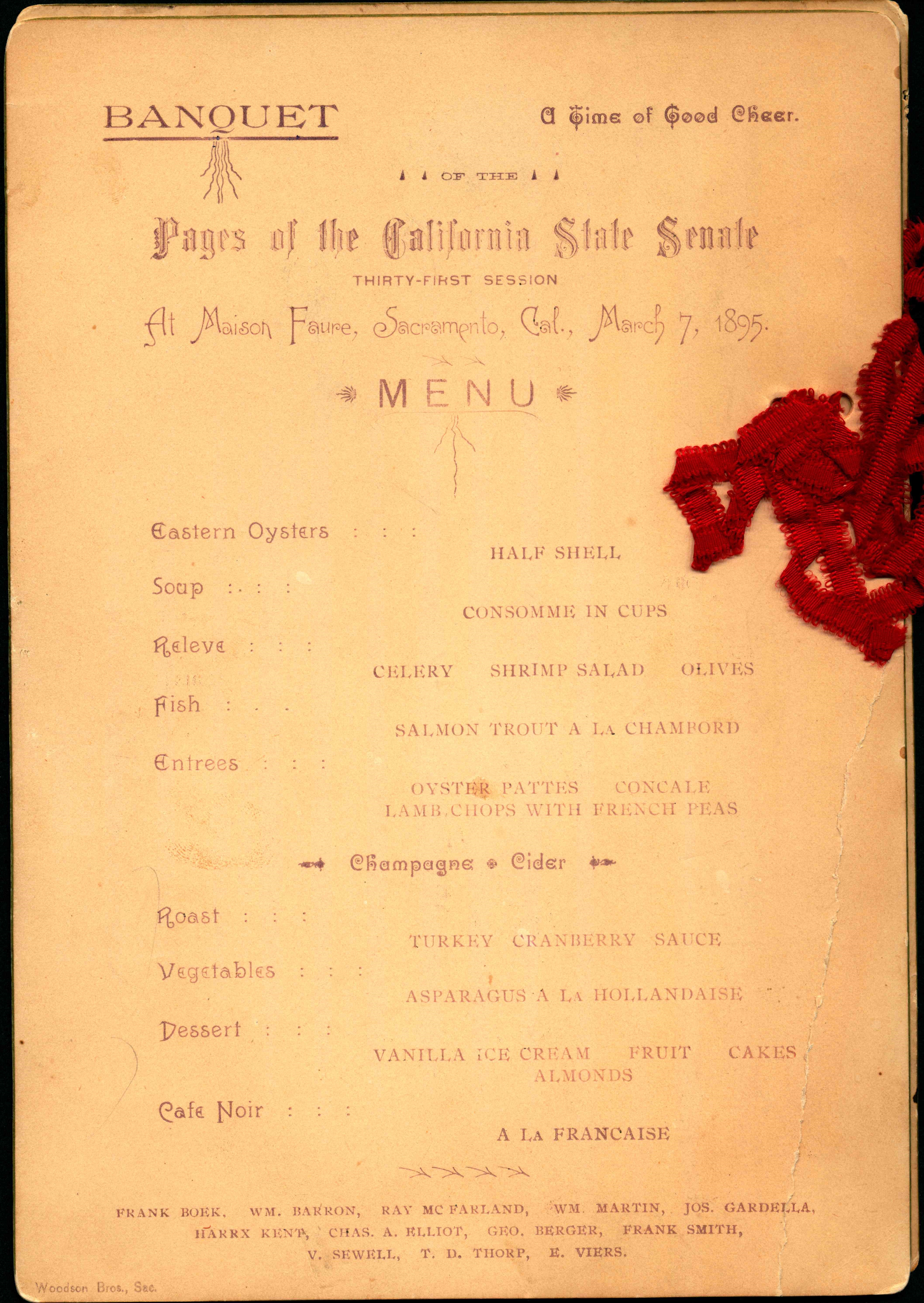 A red bow holding the menu together