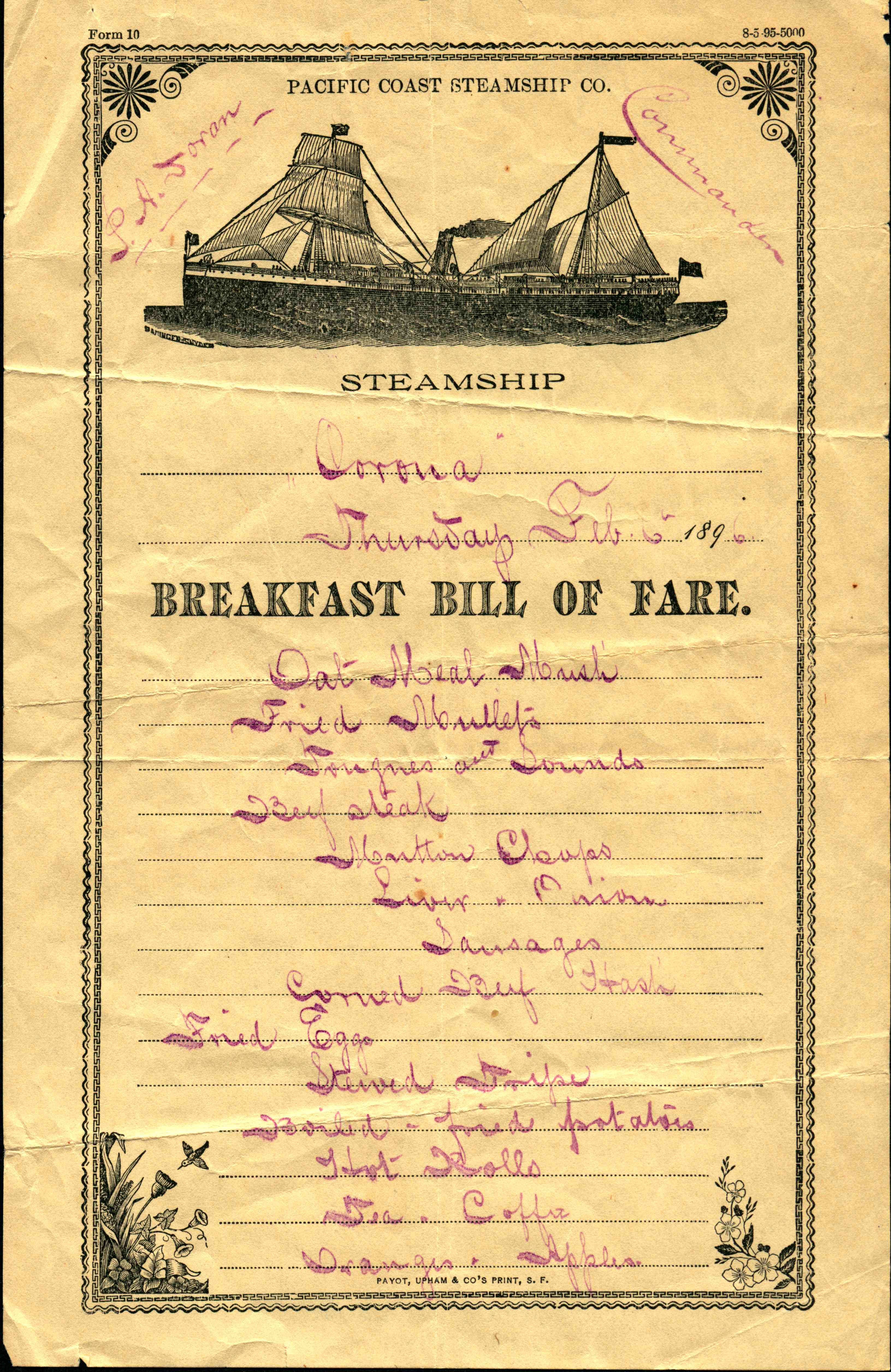 A Steamship at the top of the menu