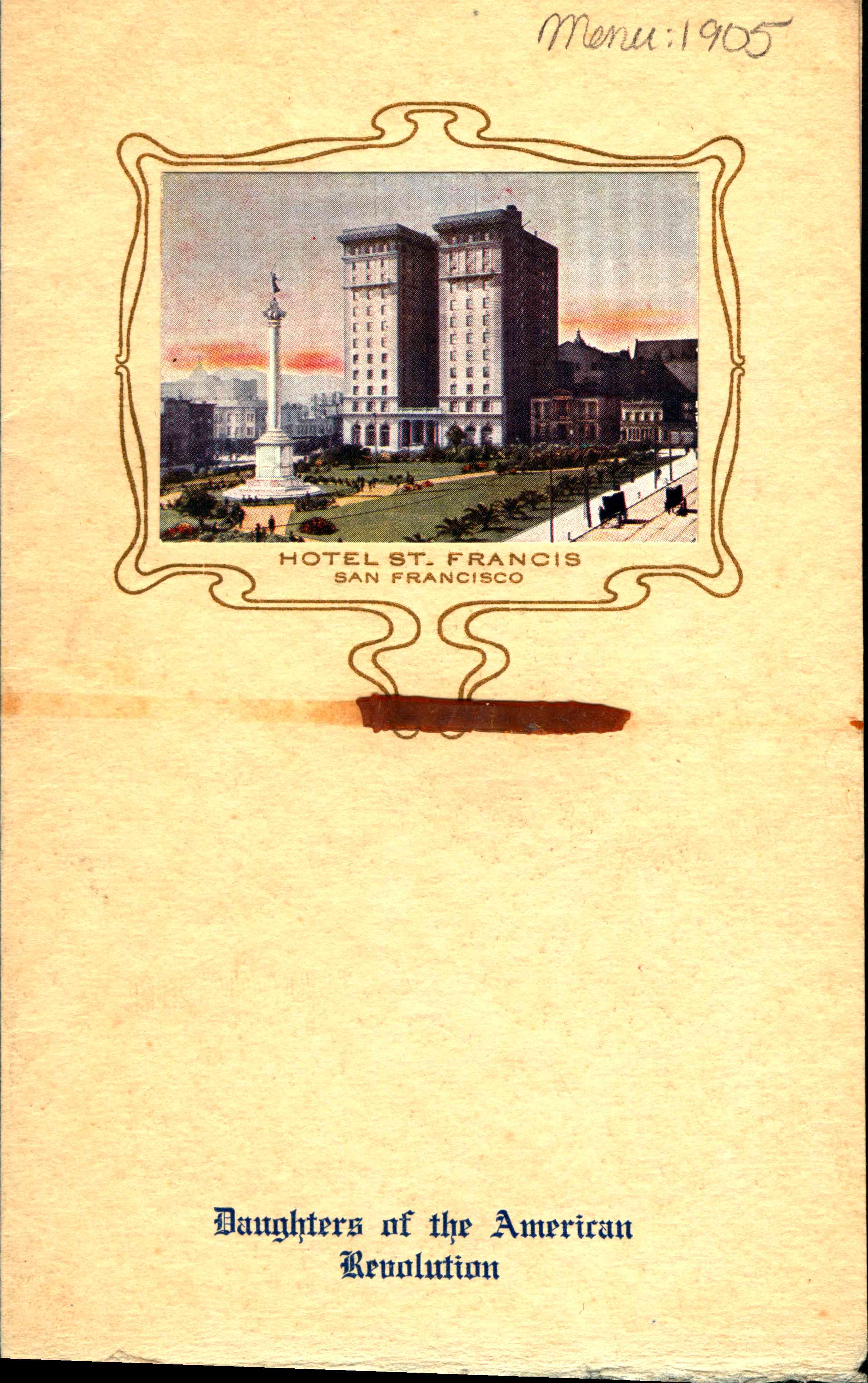 A picture of the hotel on the front of the menu
