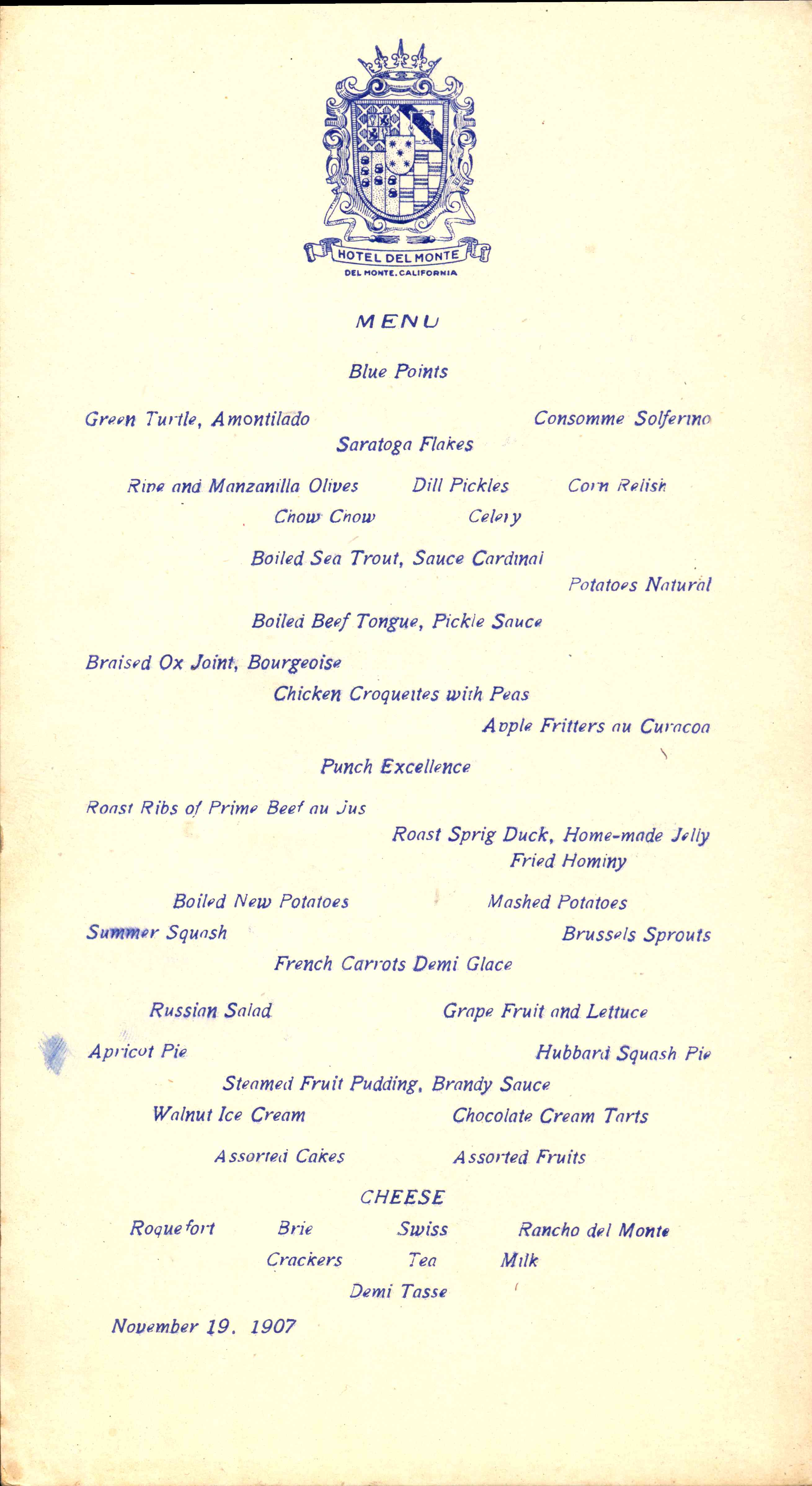 A picture of the hotel crest at the top of the menu
