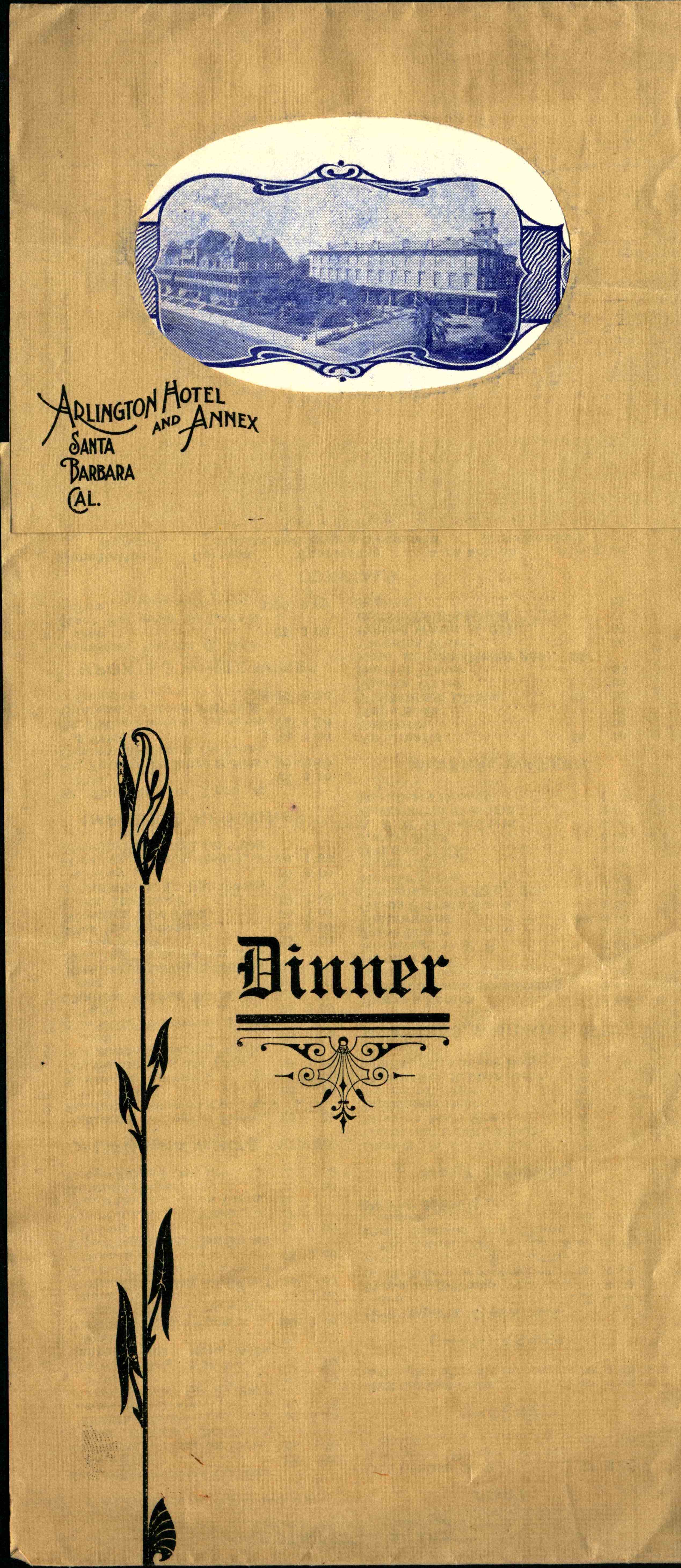 A picture of the hotel on the dinner menu