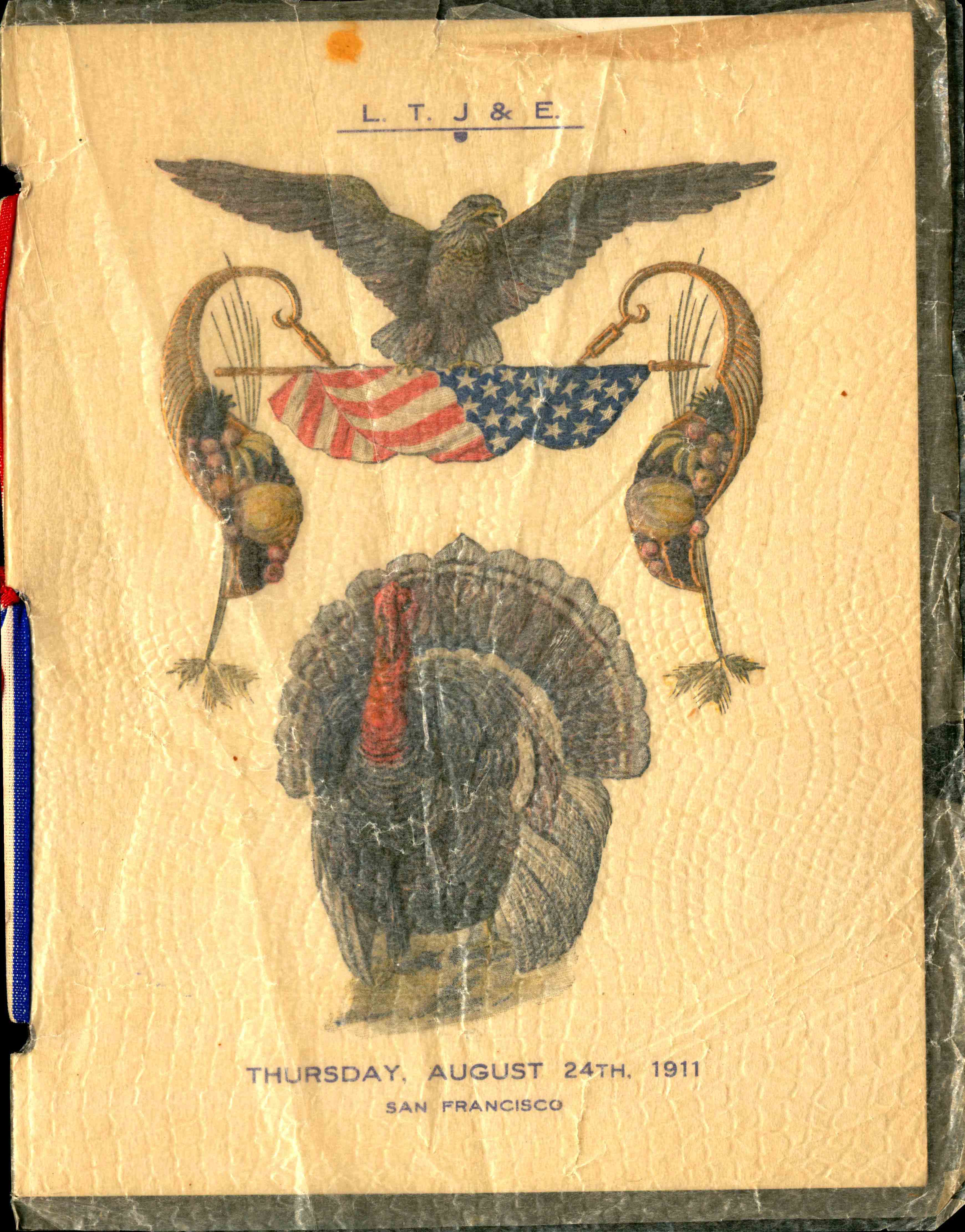 A turkey and bald eagle on the front of menu