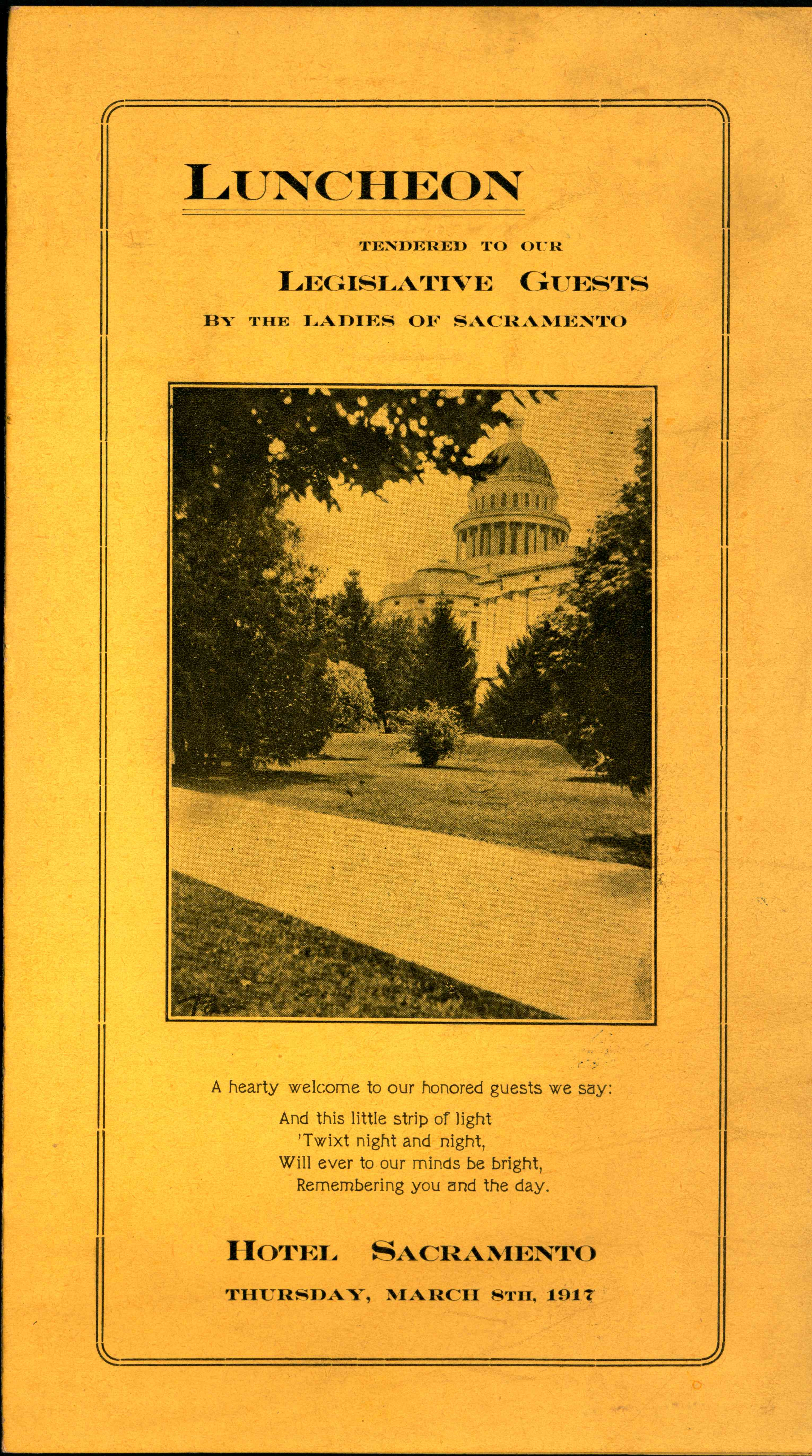 A picture of the Sacramento Capital on the front of the menu