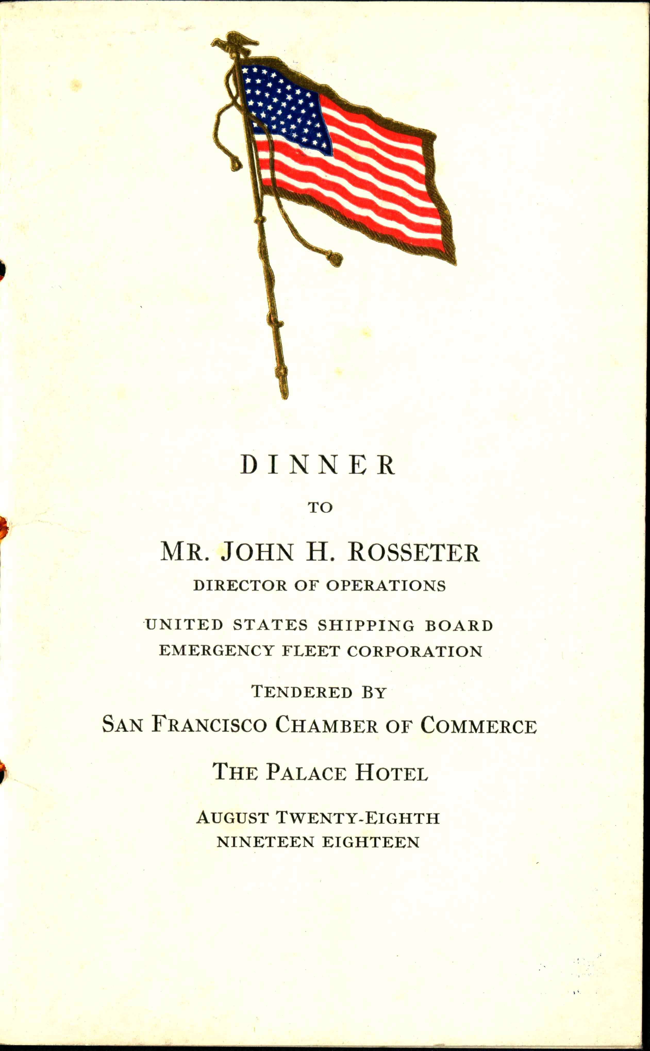 Dinner to Mr. John H. Rosseter Director of Operations