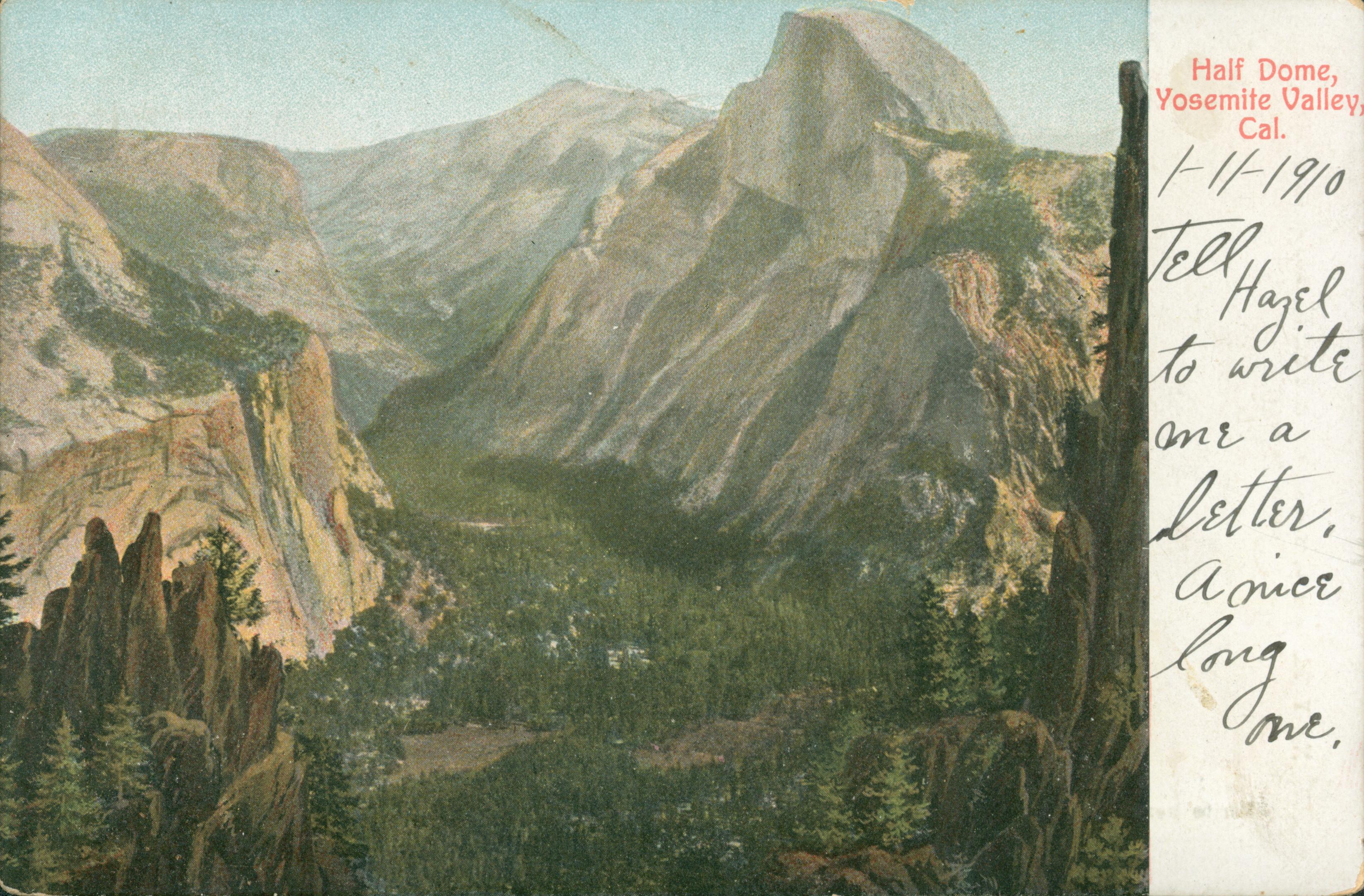 Shows Half Dome looming above Yosemite Valley