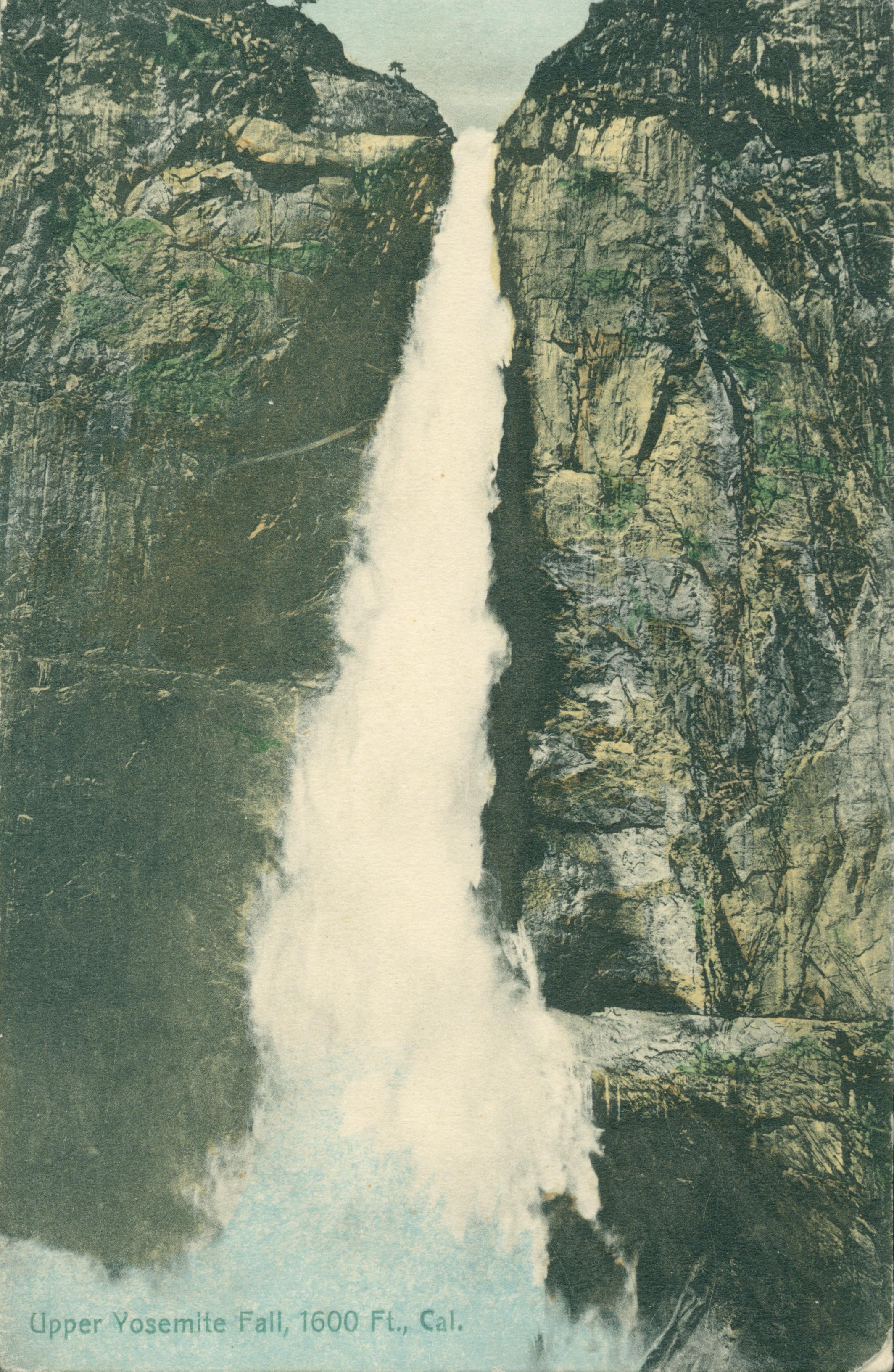 Shows a view of Yosemite Falls