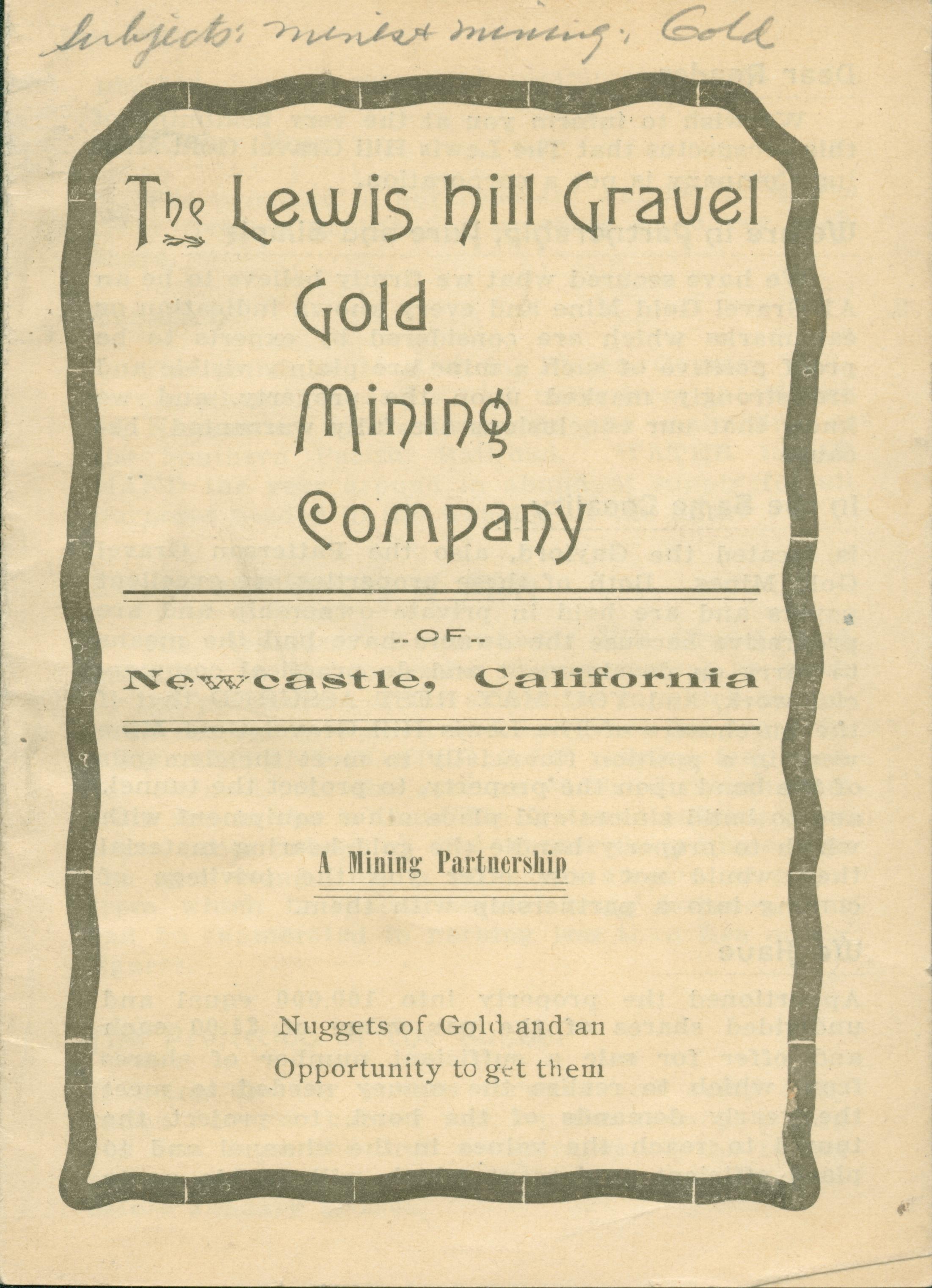 The front cover shows the title of the mine, surrounded by a border