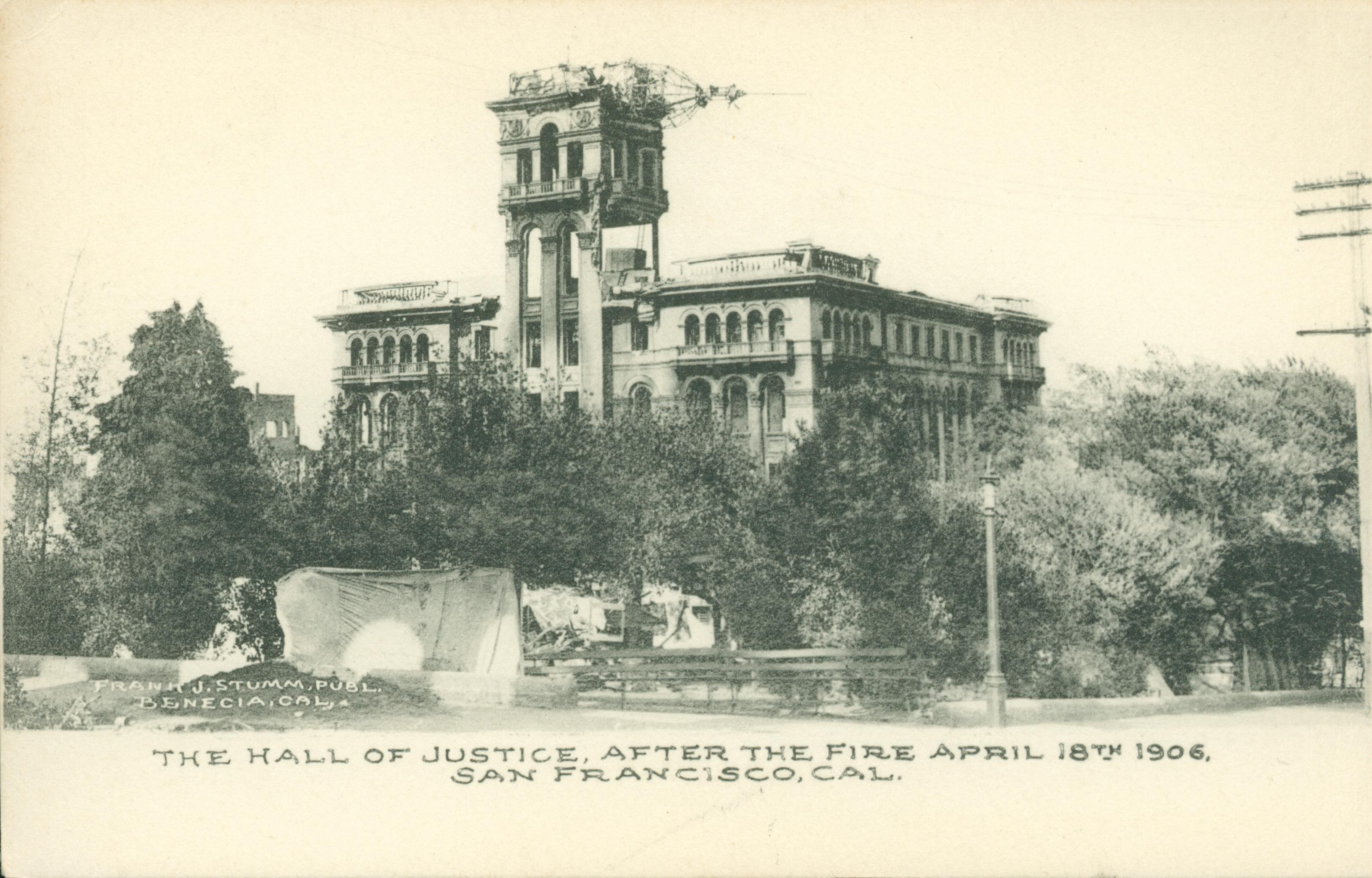Shows the Hall of Justice after the earthquake