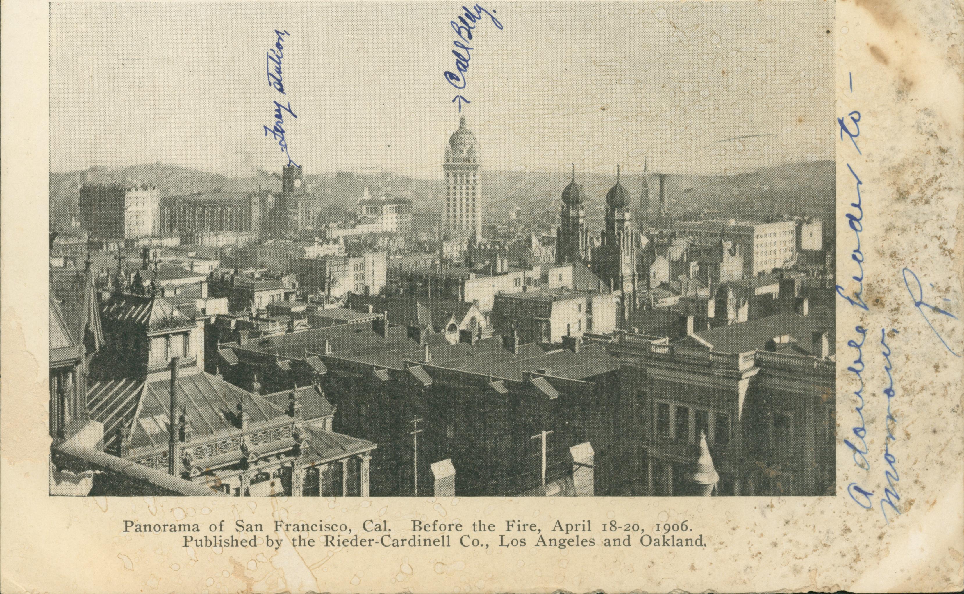 Shows a panoramic view of San Francisco prior to the earthquake