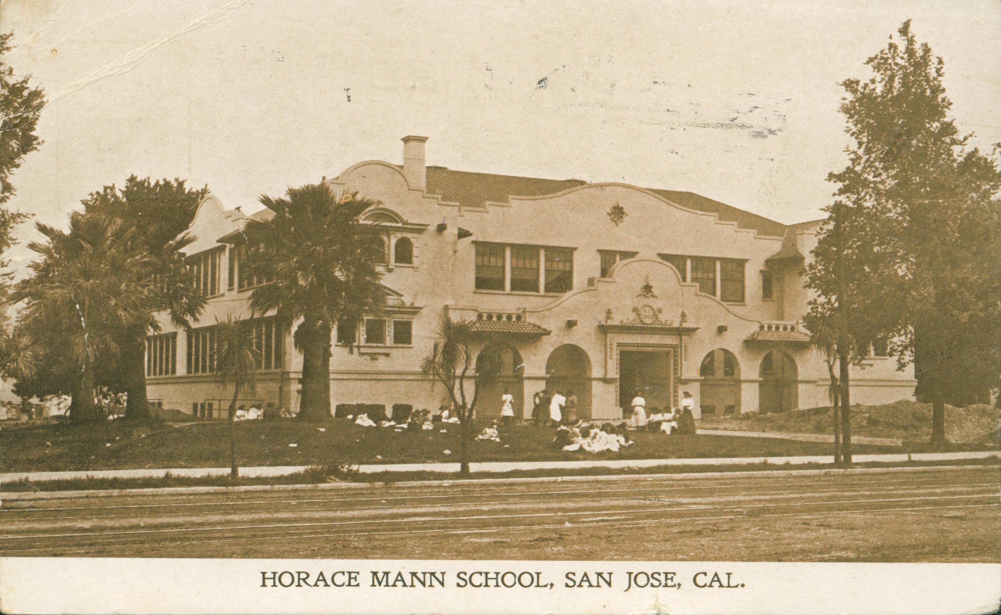 Shows the exterior of the Horace Mann School
